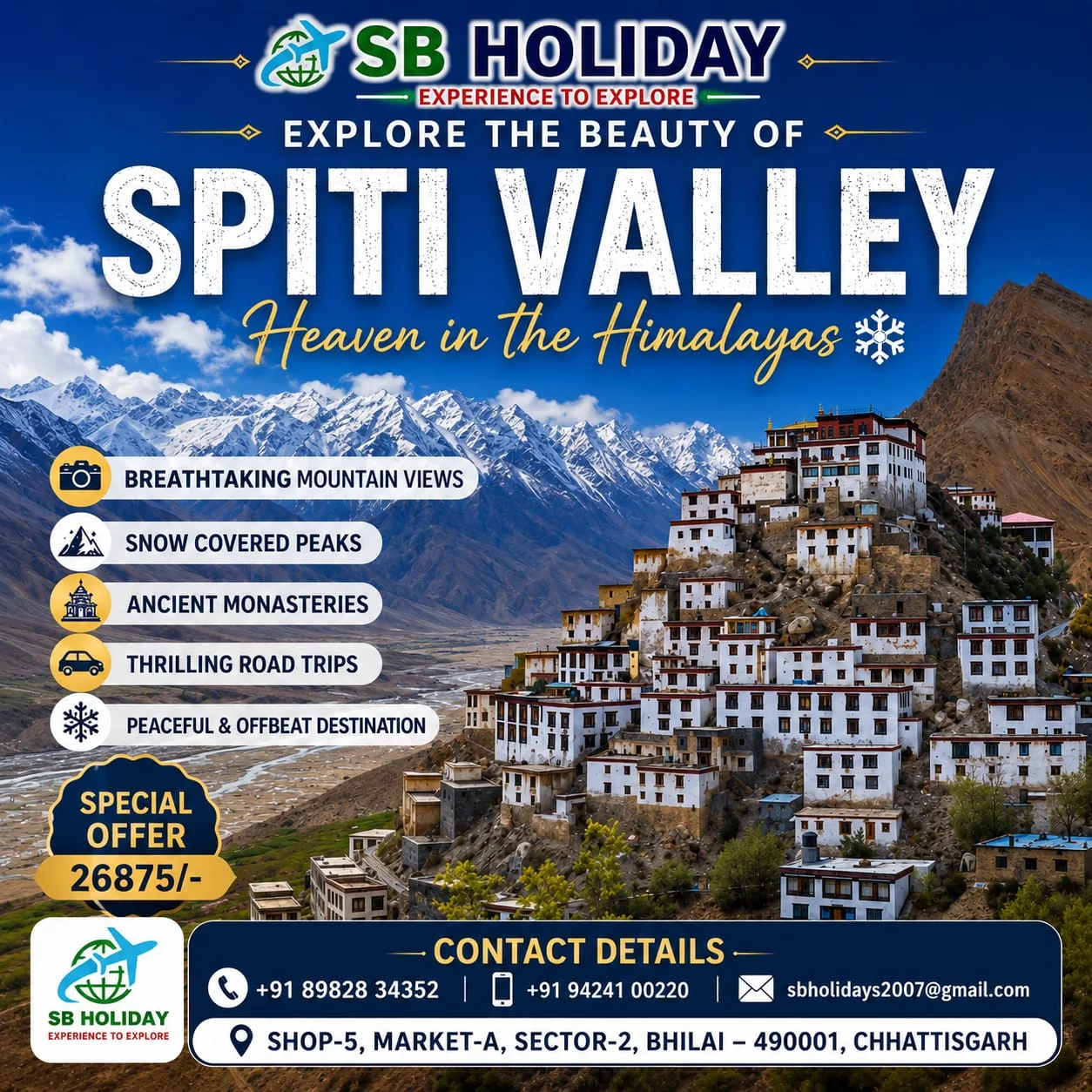 Spiti Valley Trip S B TRAVELS AND SERVICES SHOP NO 3 A MARKET SECTOR 2