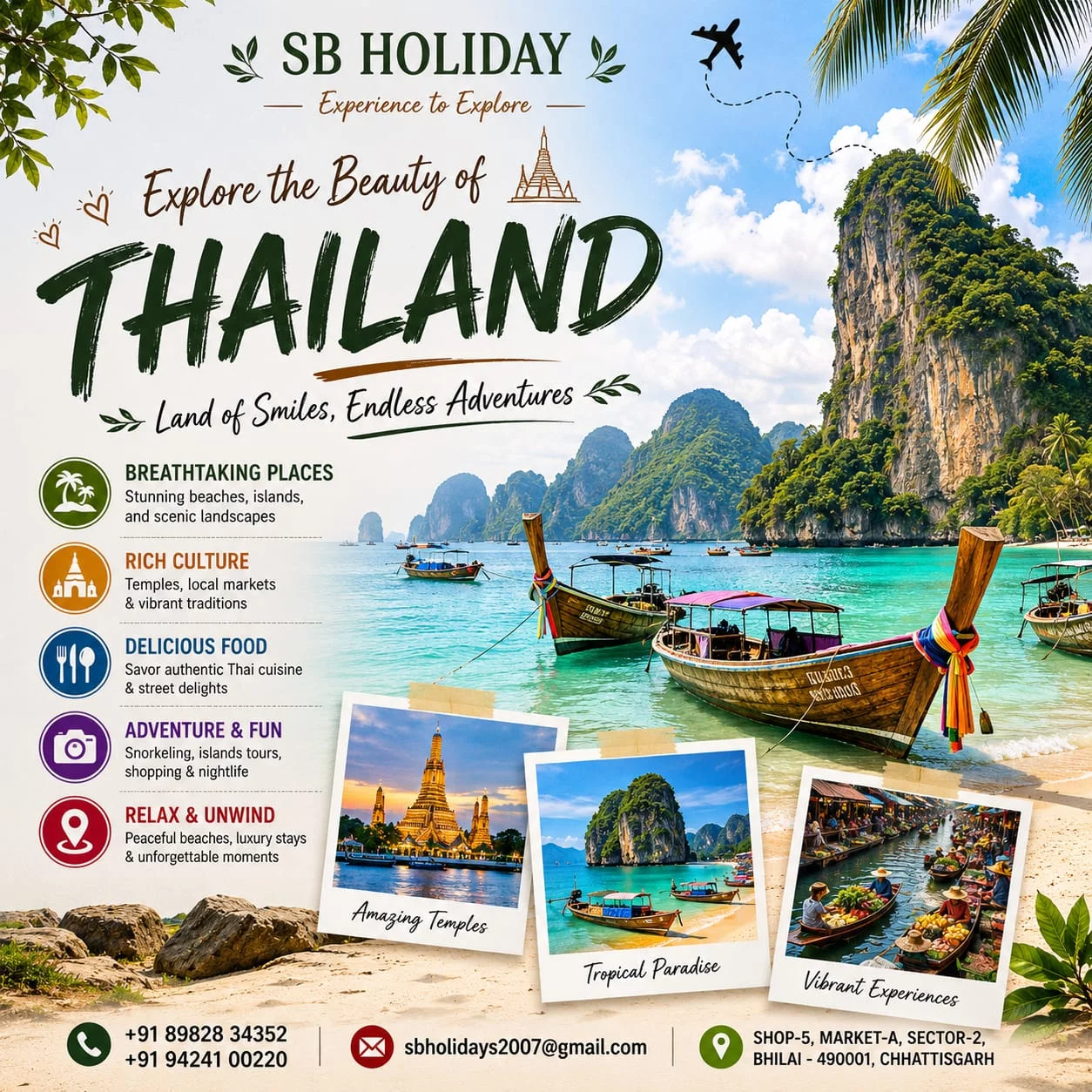 Thailand Tour S B TRAVELS AND SERVICES SHOP NO 3 A MARKET SECTOR 2