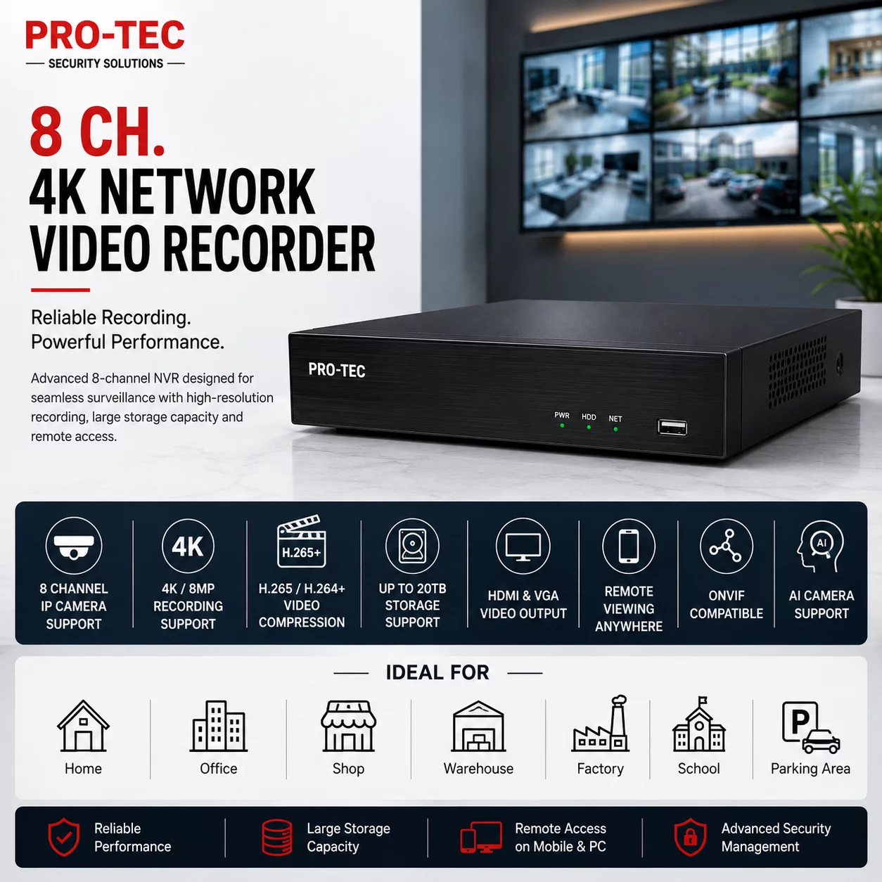 4Ch 8 Ch 18Ch 32 Ch 64Ch 128 Ch. 4K Network Video Recorder - CCTV camera sales in Visakhapatnam