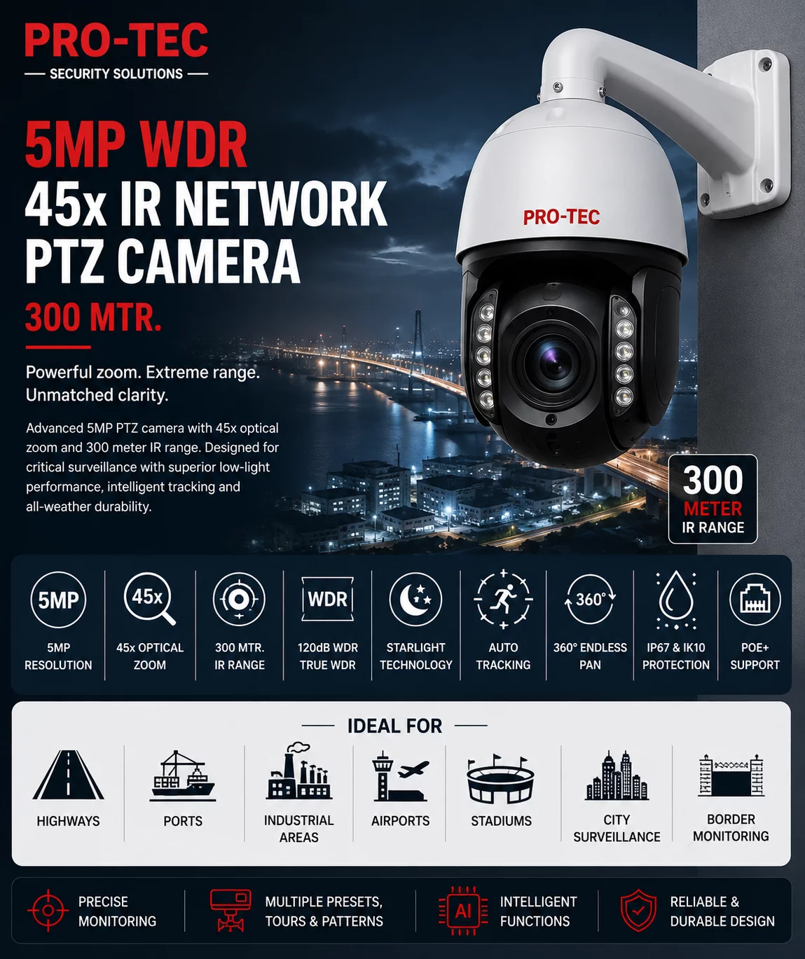 2MP 4MP 5MP WDR 45x IR Network PTZ Camera – security system service in Vizag