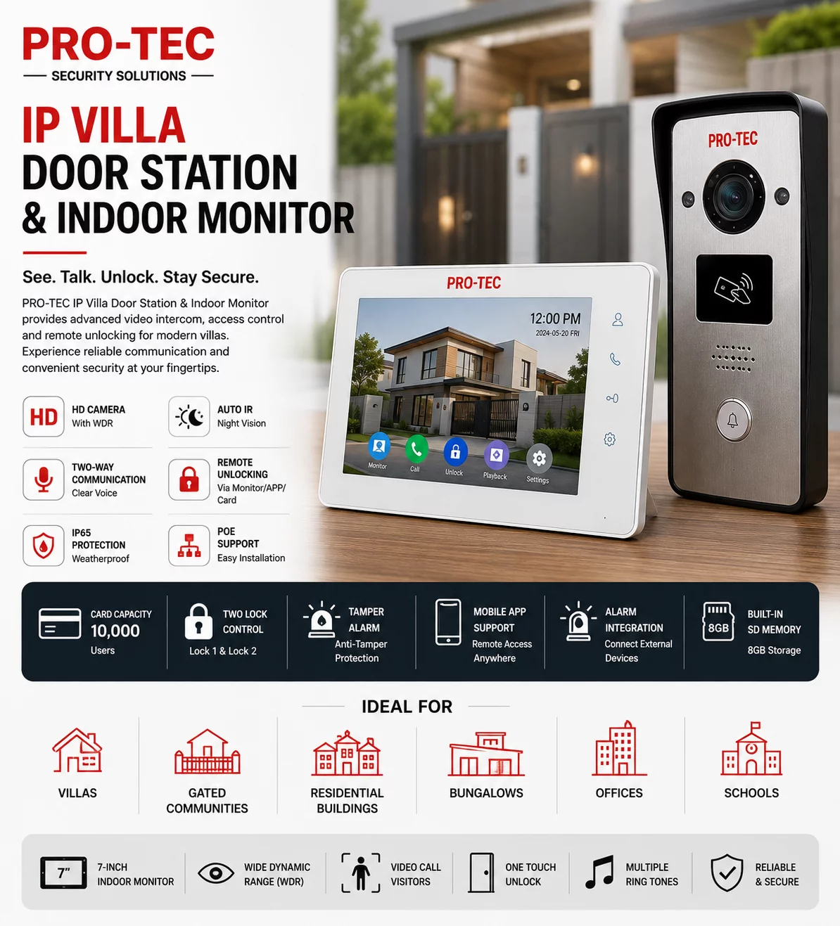IP Villa Door Station & Indoor Monitor Pro-Tec Services - Mosquito Screens, CCTV & Networking Services DOOR No.1-7, BAJI JUNCTION , OPPOSITE TO MANYNAM PLAZA , NARAVA ROAD , OLD AIRPORT ROAD