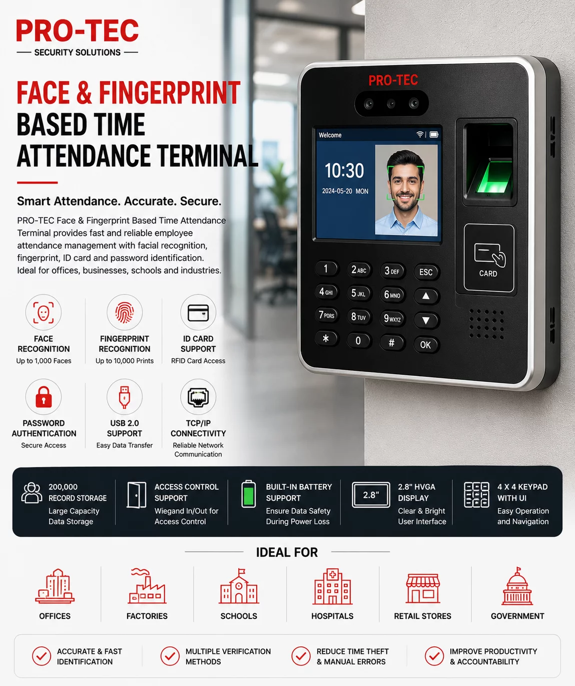 Face & Fingerprint Based Time Attendance Terminal