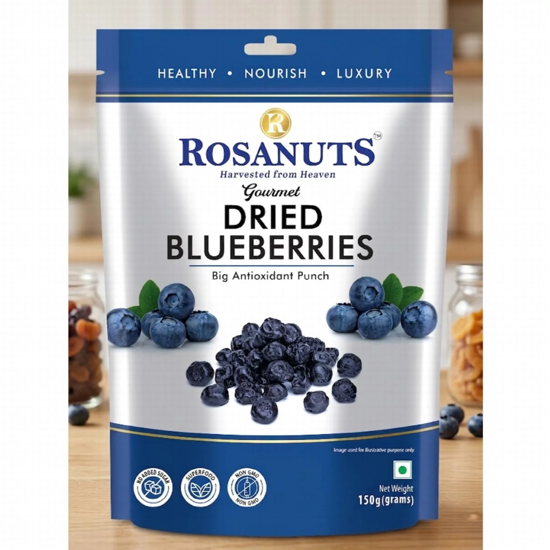 ROSANUTS GOURMET DRIED BLUEBERRIES BIG PROTEIN PUNCH 150G