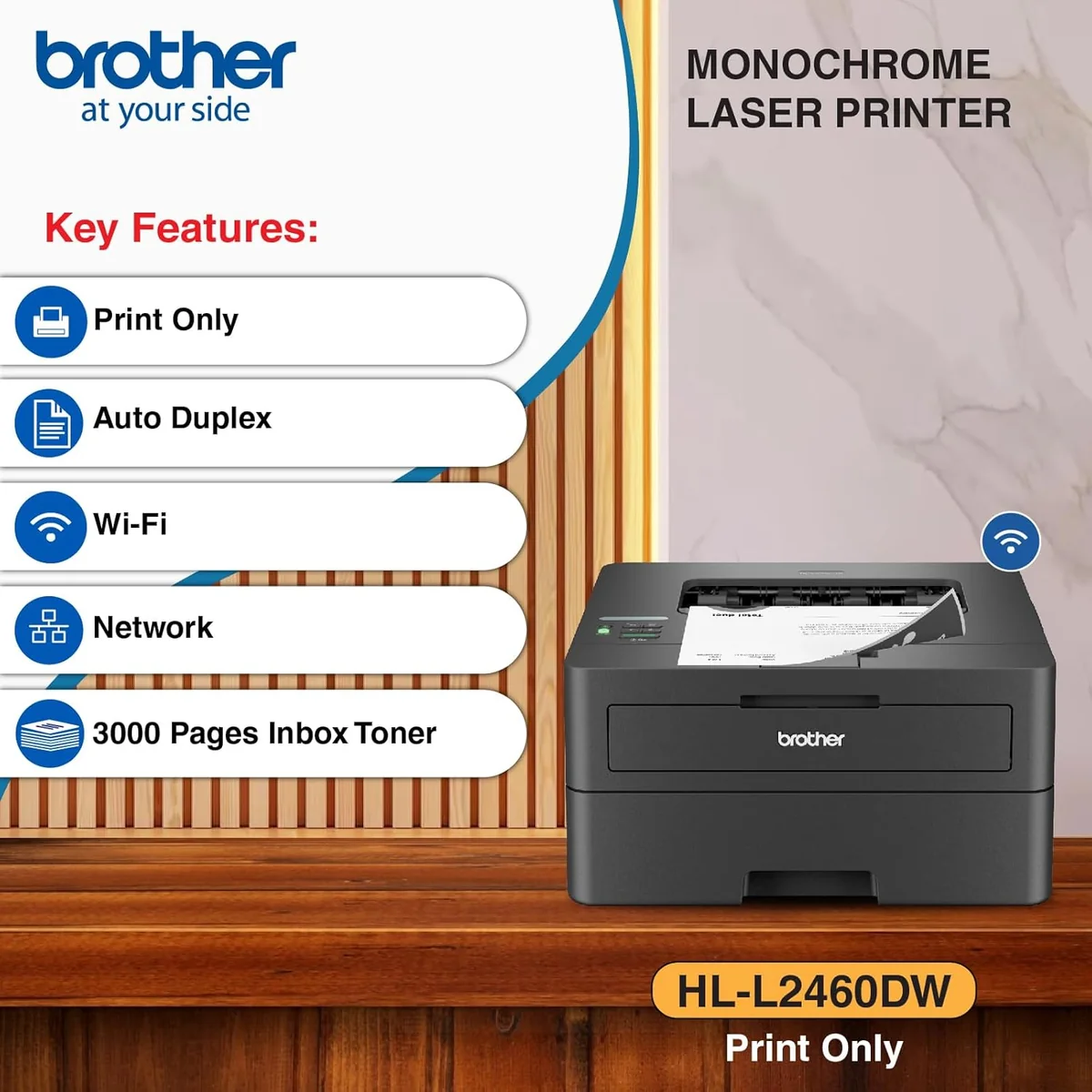 Brother HL-L2460DW Mono Laser Printer (Print Only)