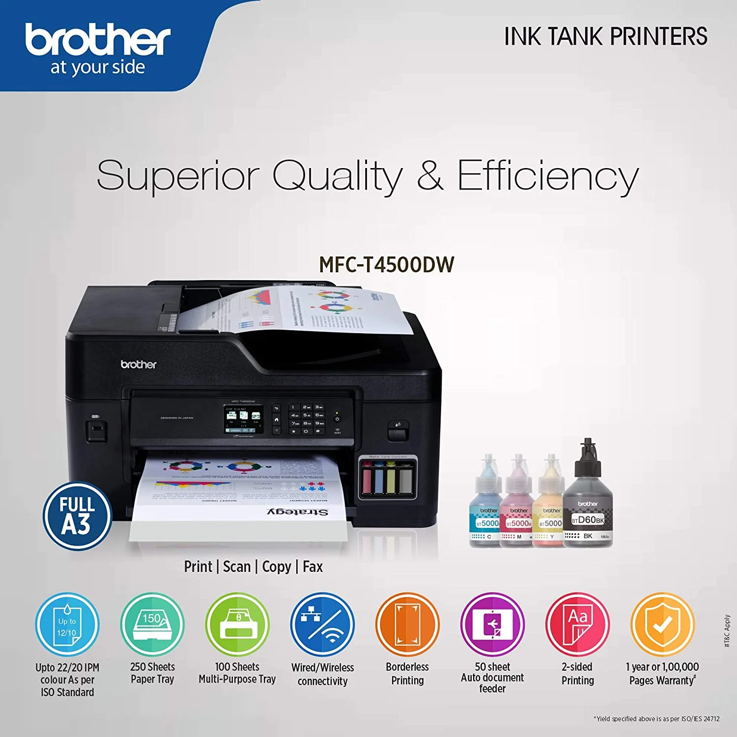 Brother MFC-T4500DW Multifunction (Print / Scan / Copy / Fax) Ink Tank Printer