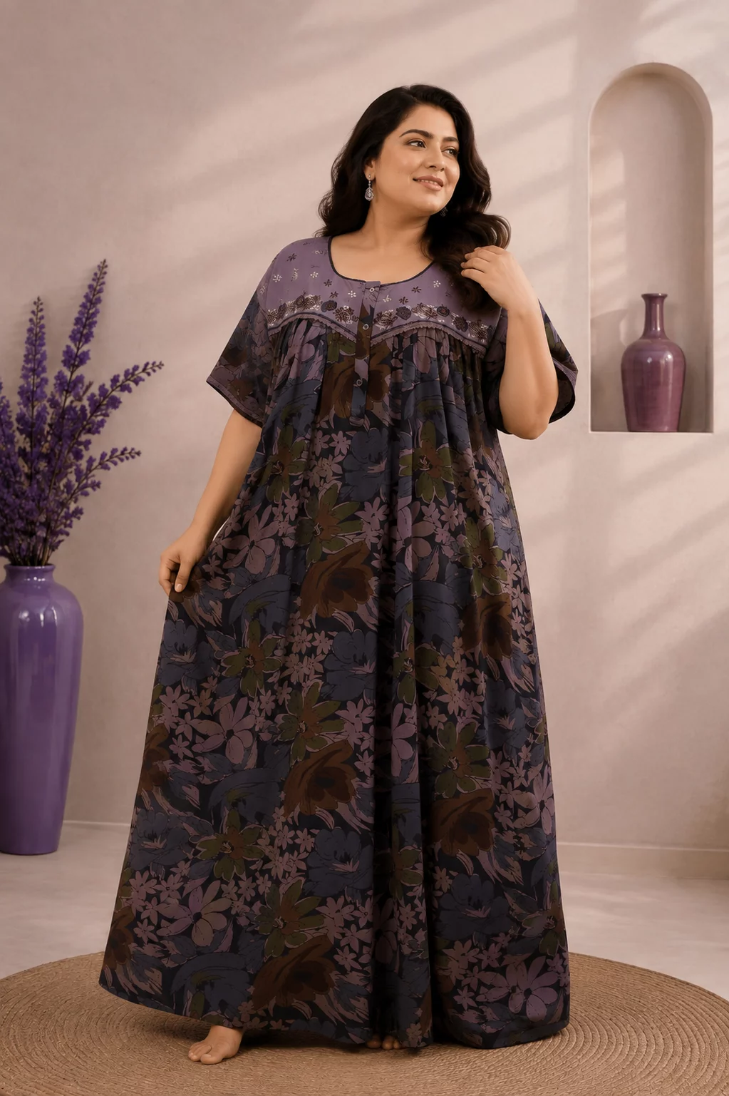 Mix Fabric Nightwear Gown for Women