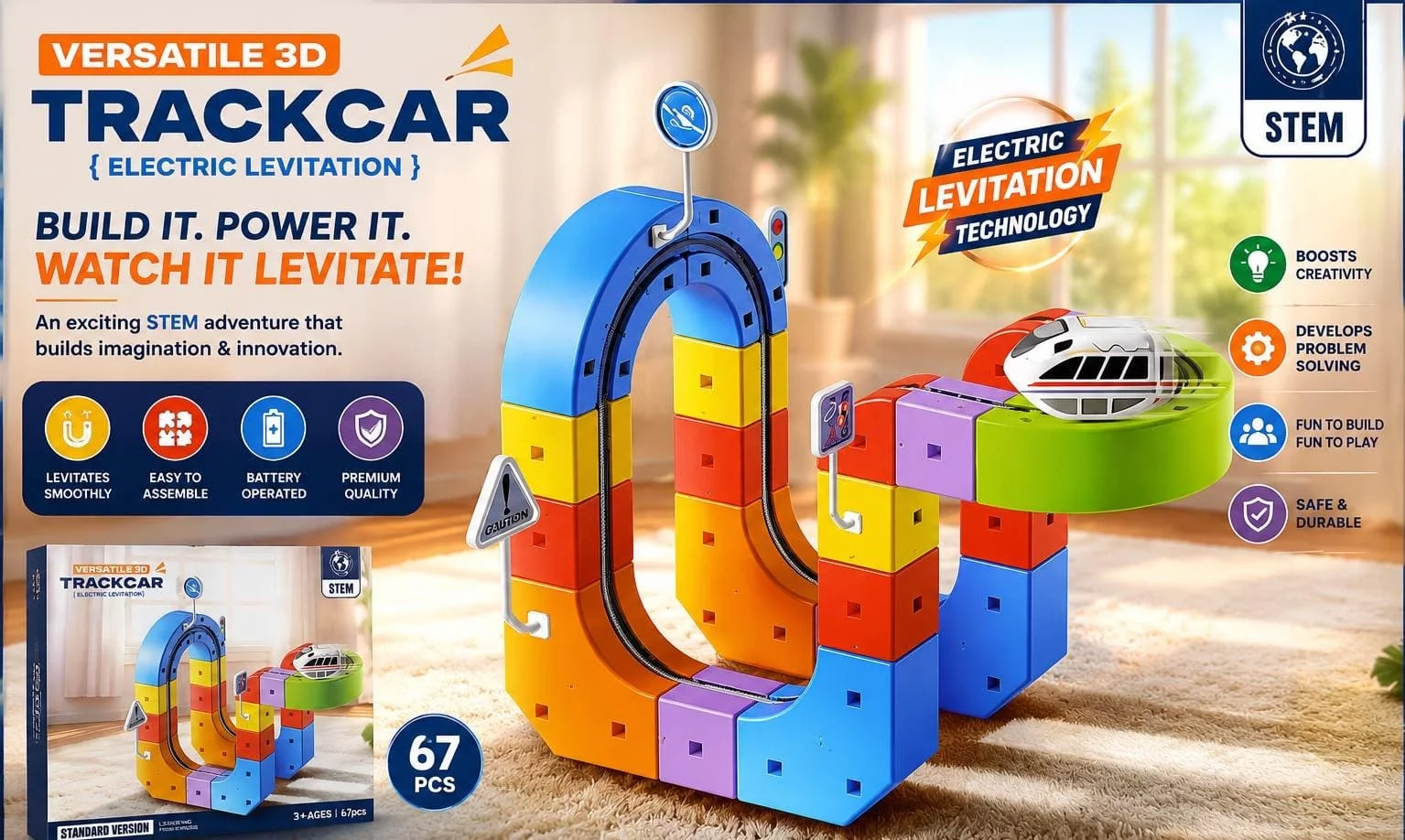 World Electric Train Set, 3D Infinity Track with Flexible Tracks for Kids