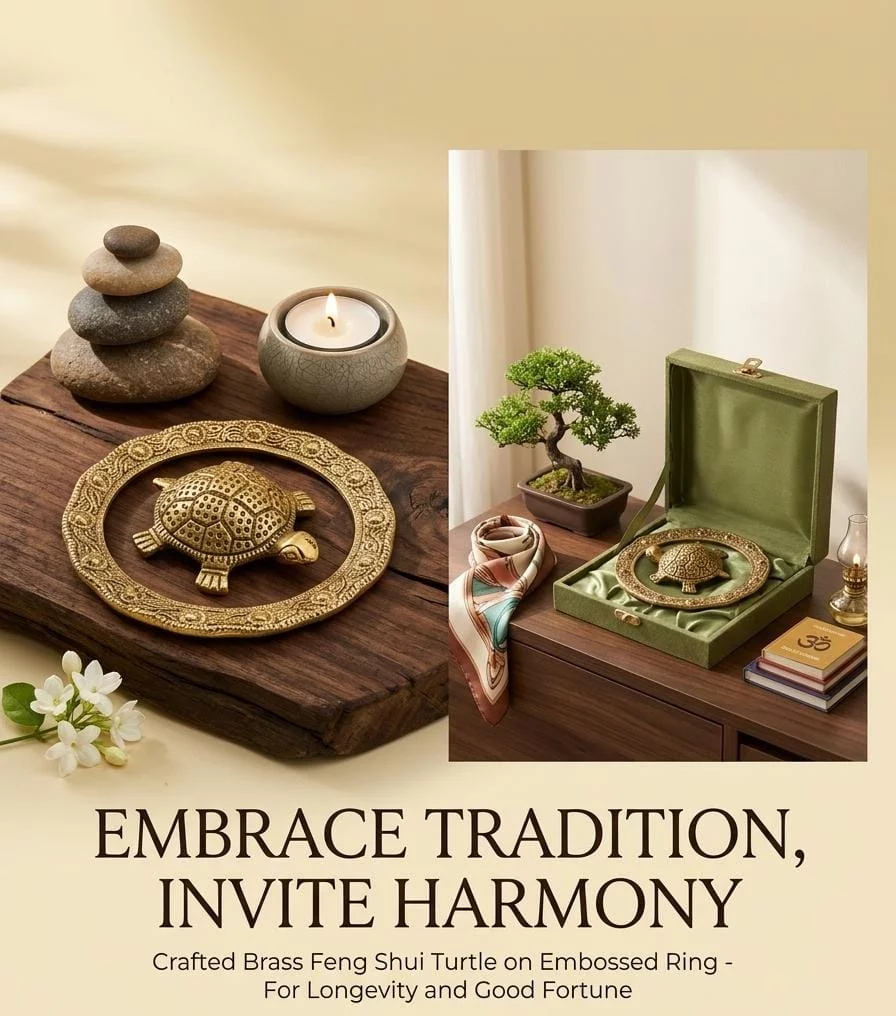 Tortoise on Glass Plate with Velvet Gift Box