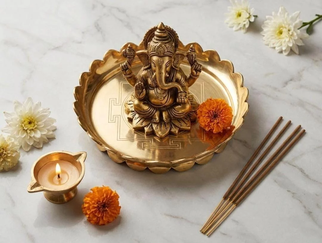 Brass Shree Yantra Lotus Stand