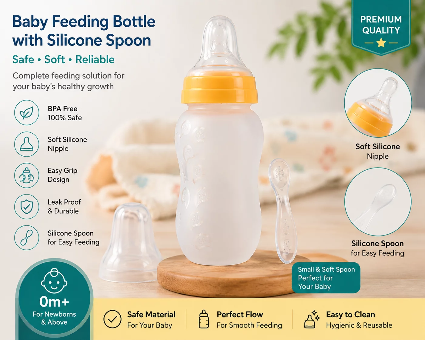 Baby Feeding Bottle with Silicon Spoon