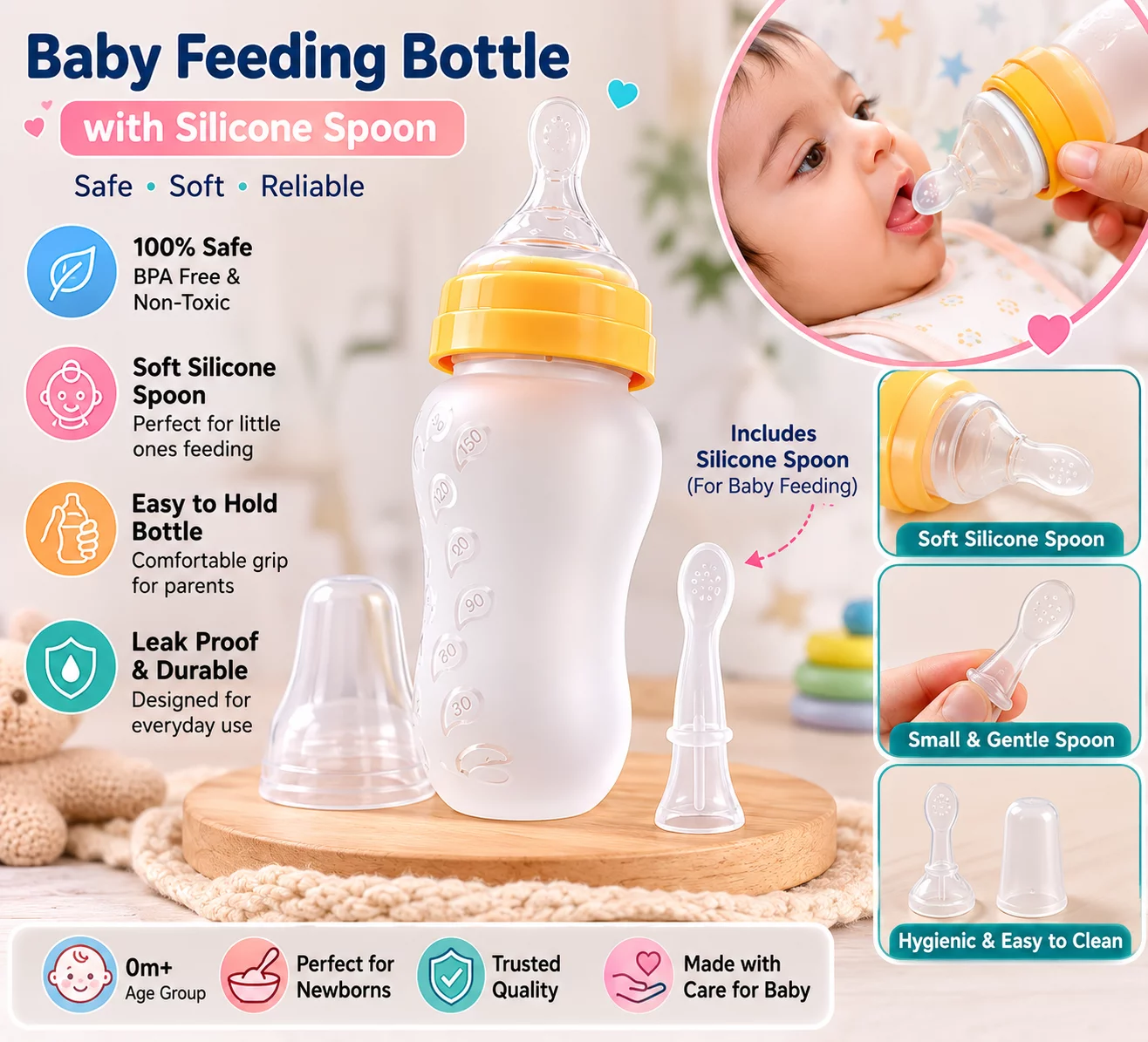 Baby Feeding Bottle with Silicon Spoon