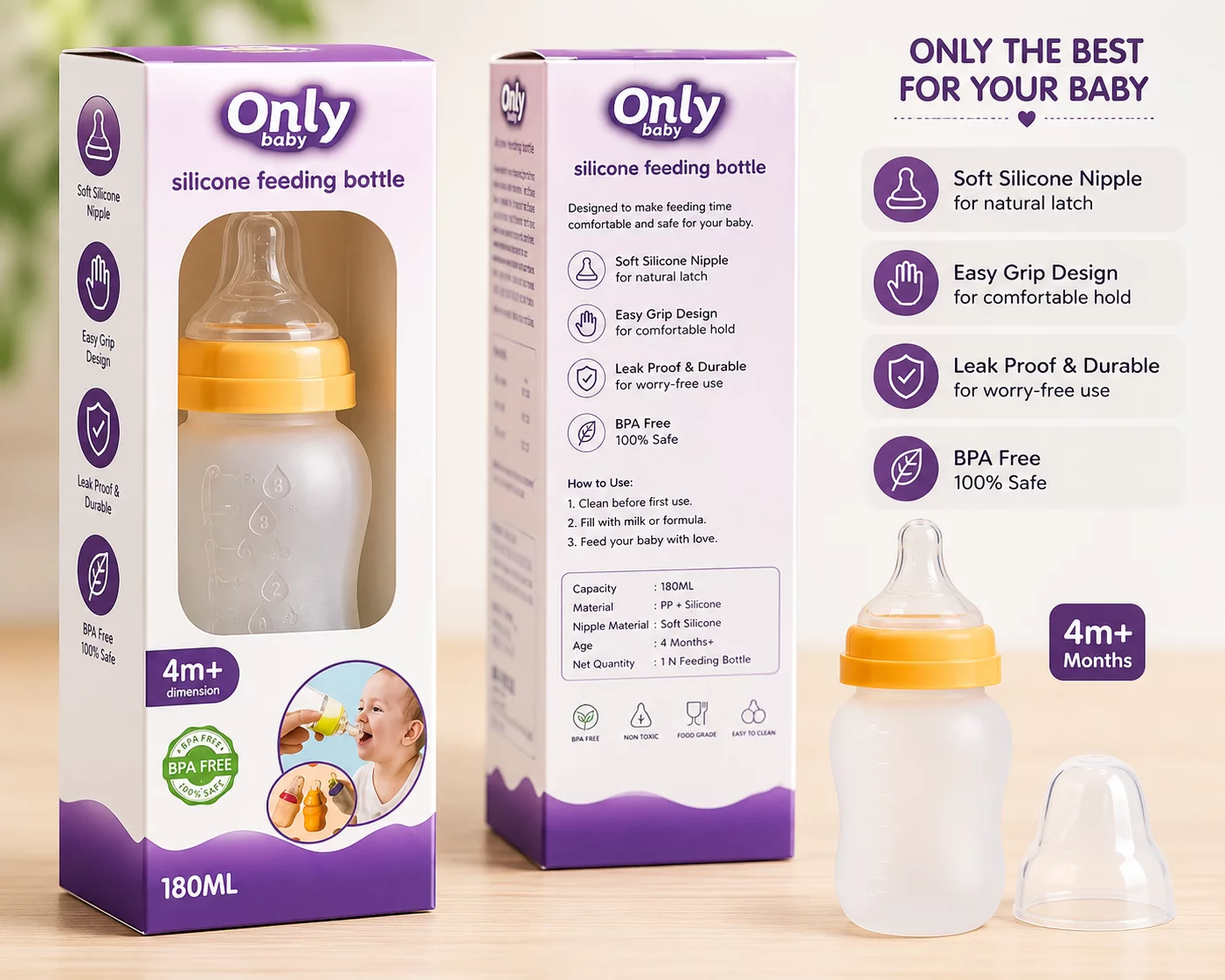 Baby Feeding Bottle with Silicon Spoon