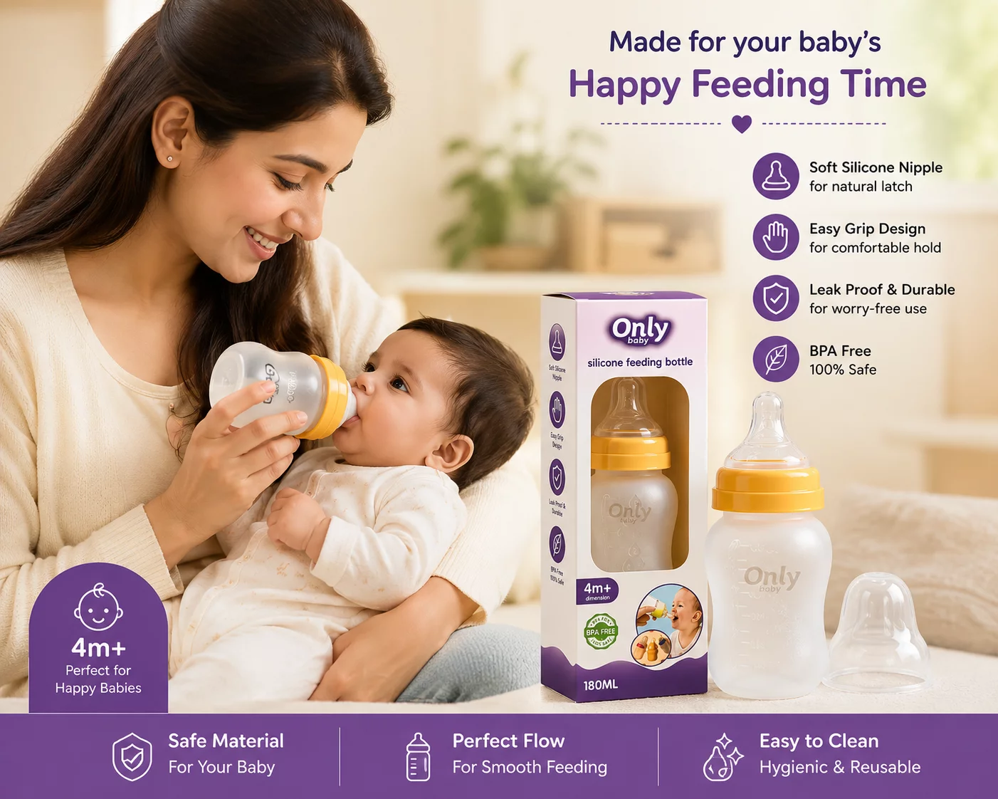 Baby Feeding Bottle with Silicon Spoon