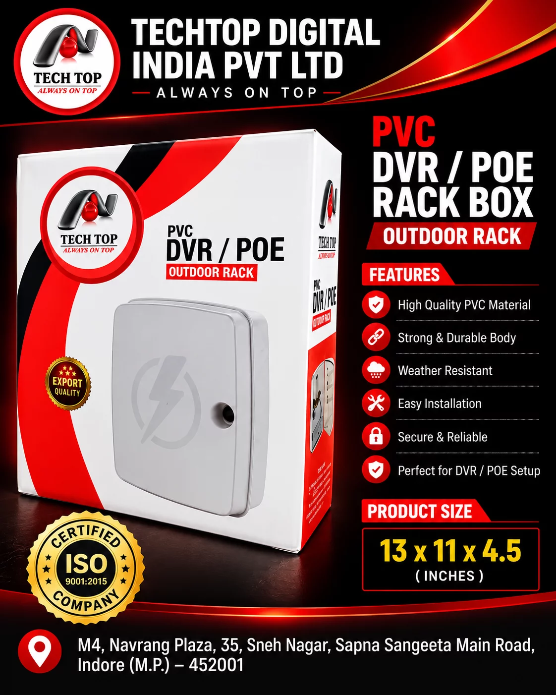 PVC POE Tech Top CCTV Junction Box CENTRONIX COMPUTERS 📍 M4, Navrang Plaza, 35, Sneh Nagar, Sapna Sangeeta Main Road, Indore (M.P.) – 452001