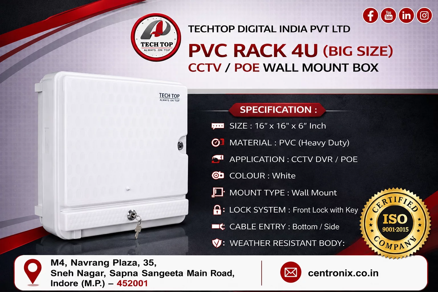 4U Tech Top Wall Mount Rack CENTRONIX COMPUTERS 📍 M4, Navrang Plaza, 35, Sneh Nagar, Sapna Sangeeta Main Road, Indore (M.P.) – 452001