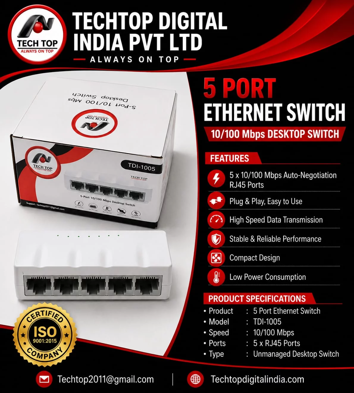 5 Port Ethernet Switch CENTRONIX COMPUTERS 📍 M4, Navrang Plaza, 35, Sneh Nagar, Sapna Sangeeta Main Road, Indore (M.P.) – 452001