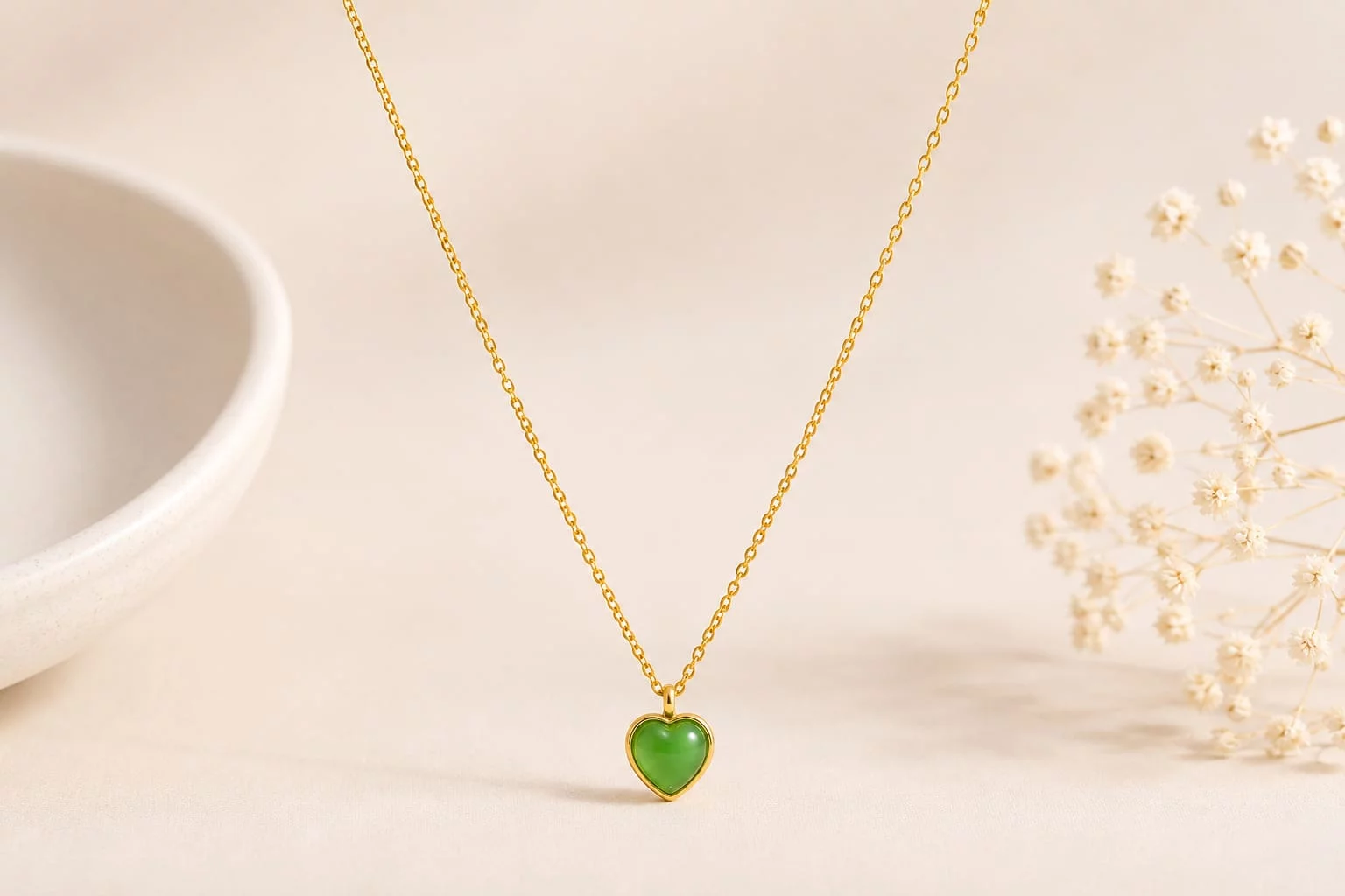 Gold Green Jade Heart Pendant Necklace Kairavi Vijay Nagar, Indore, Madhya Pradesh 452010, India