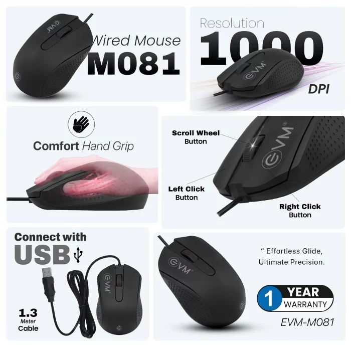 EVM M081 Wired Mouse CENTRONIX COMPUTERS 📍 M4, Navrang Plaza, 35, Sneh Nagar, Sapna Sangeeta Main Road, Indore (M.P.) – 452001