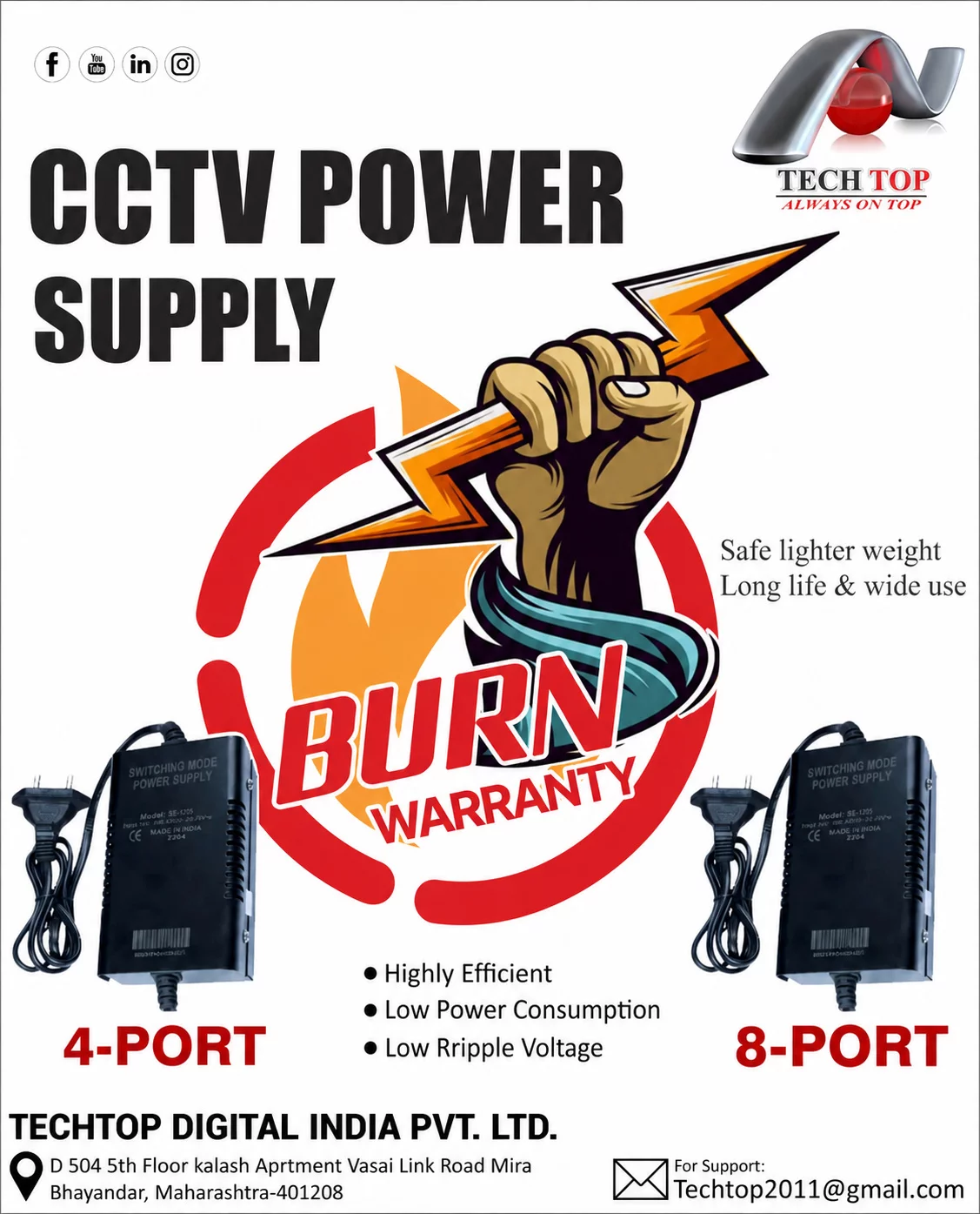 8 PORT CCTV POWER SUPPLY (TECHTOP)