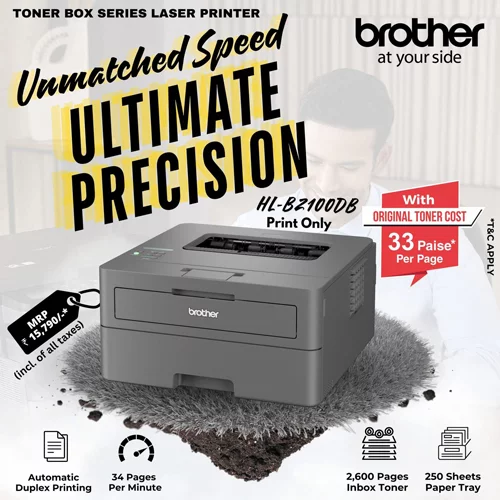 Brother HL-B2100DB Mono Laser Printer(Only Print) CENTRONIX COMPUTERS 📍 M4, Navrang Plaza, 35, Sneh Nagar, Sapna Sangeeta Main Road, Indore (M.P.) – 452001