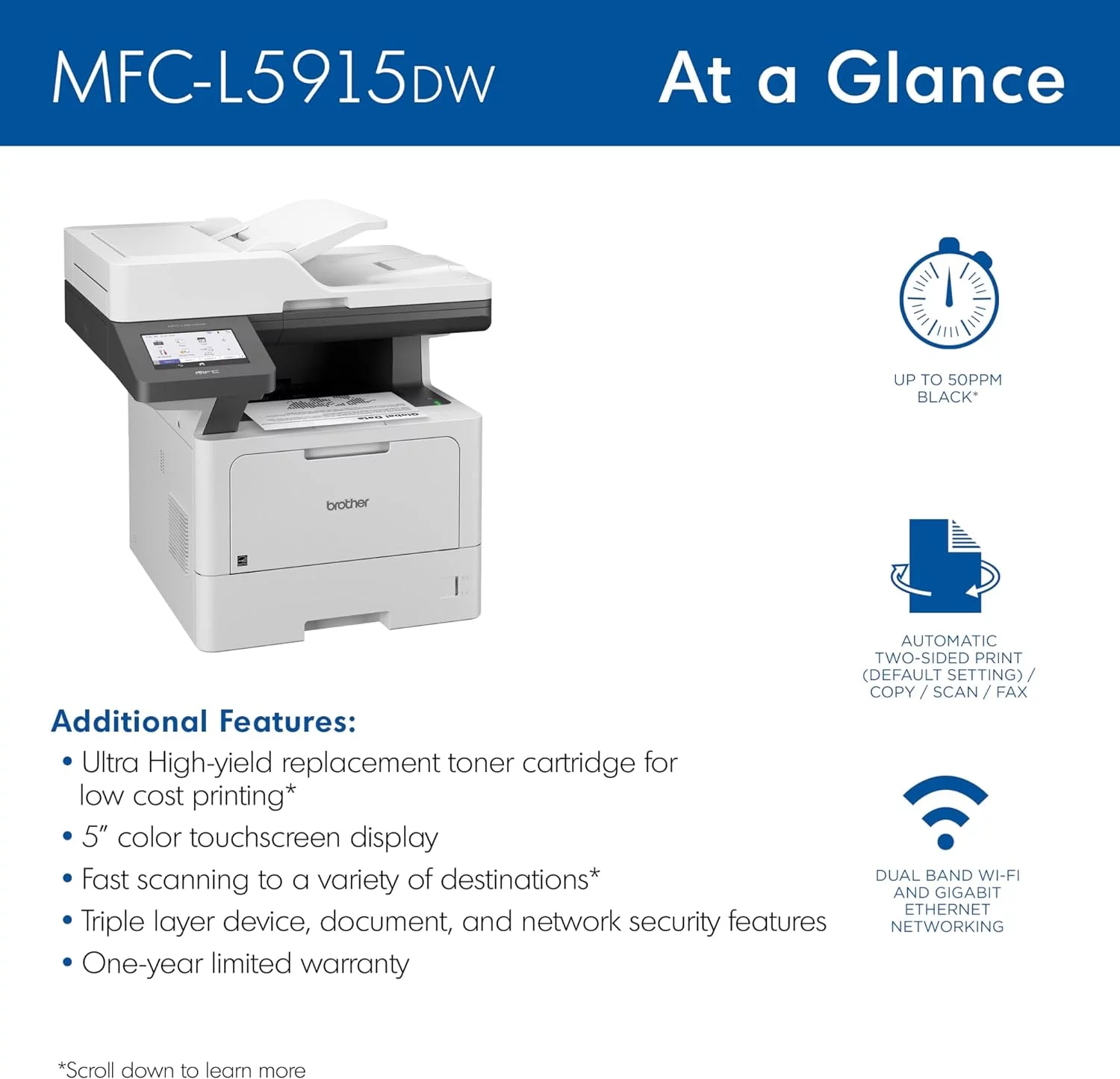 Brother MFC-L5915DW Mono Laser All-in-One Printer with Duplex Printing(Print Scan Copy Fax)