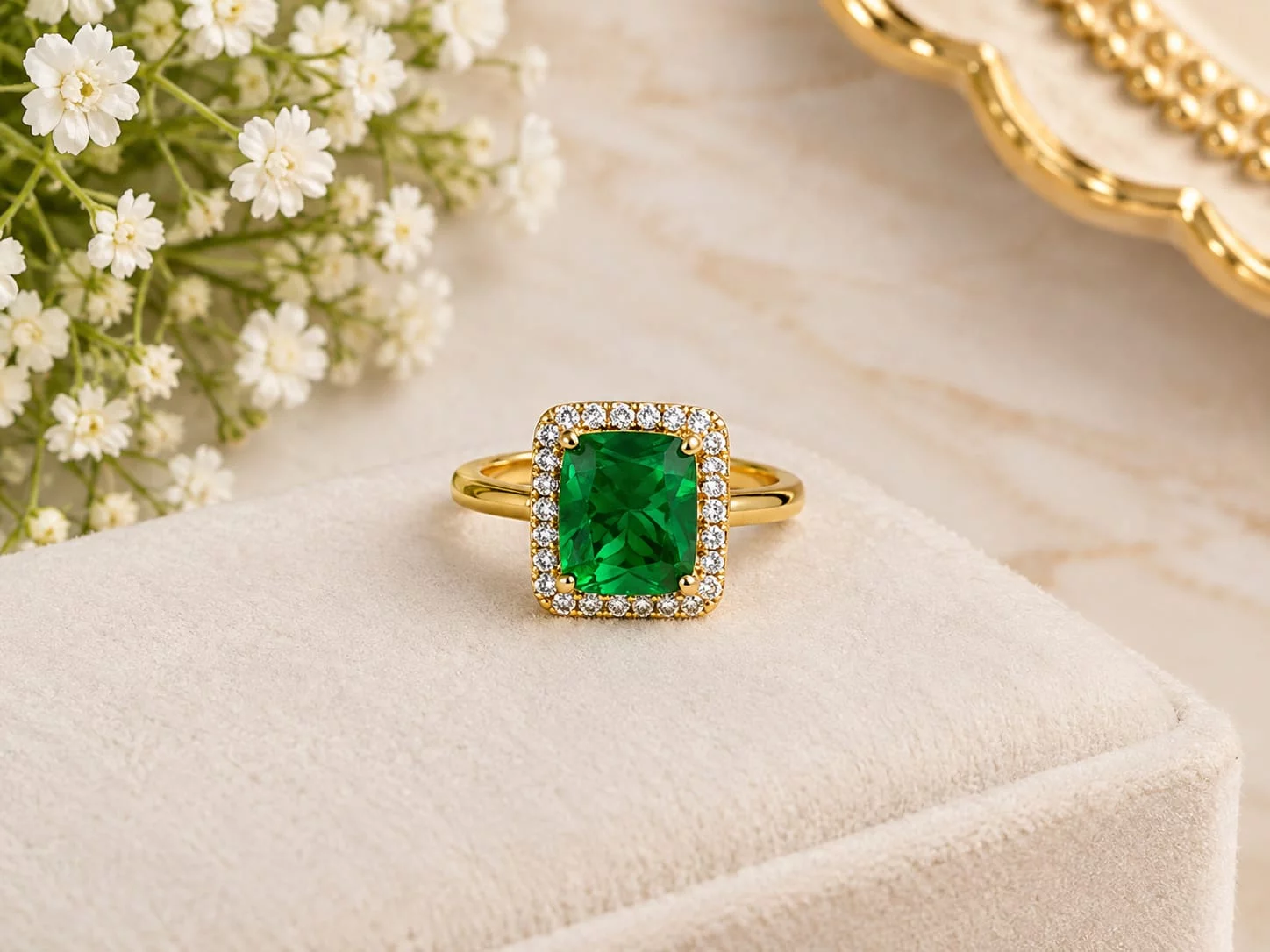 Green Square Halo Cocktail Ring