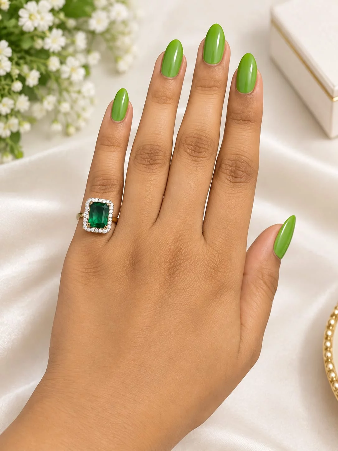 Green Square Halo Cocktail Ring