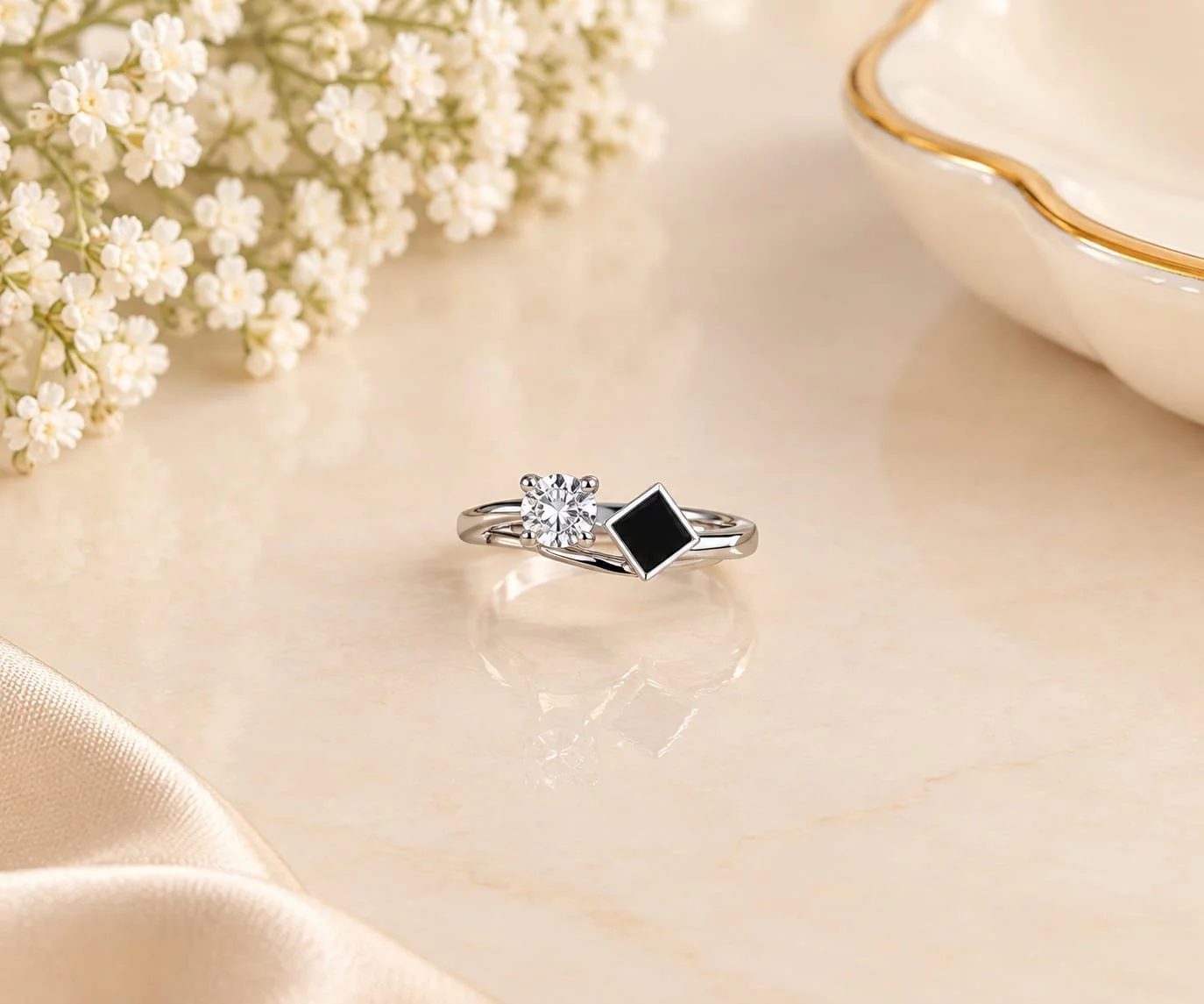 Black Enamel Solitaire Ring