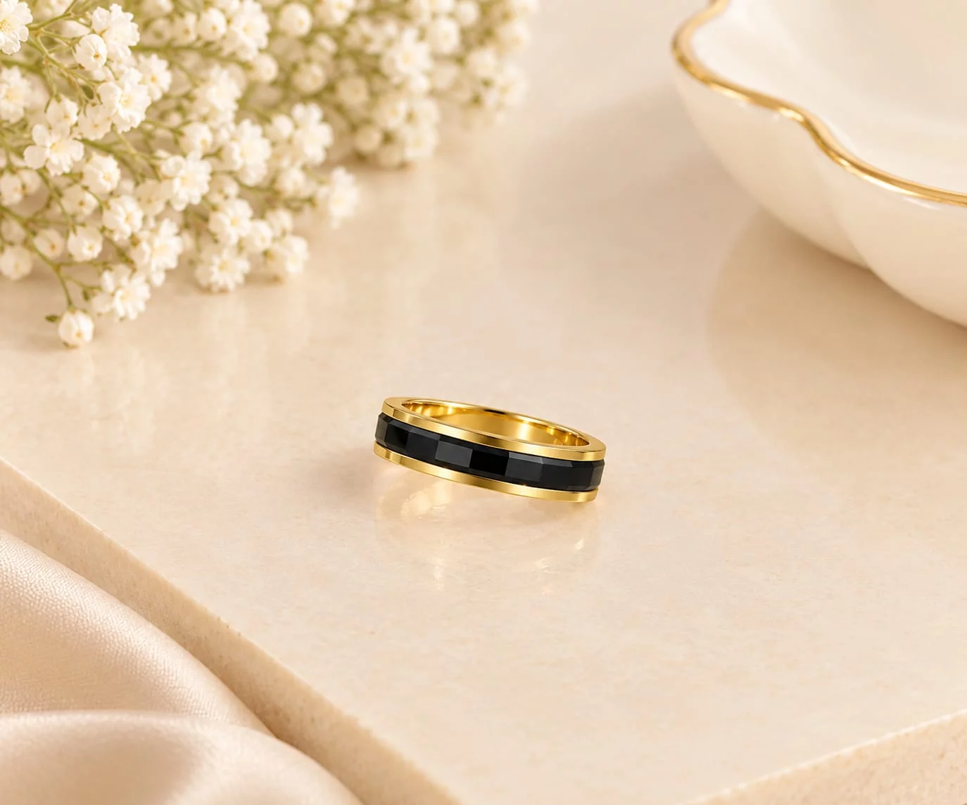 Faceted Black Inlay Ring