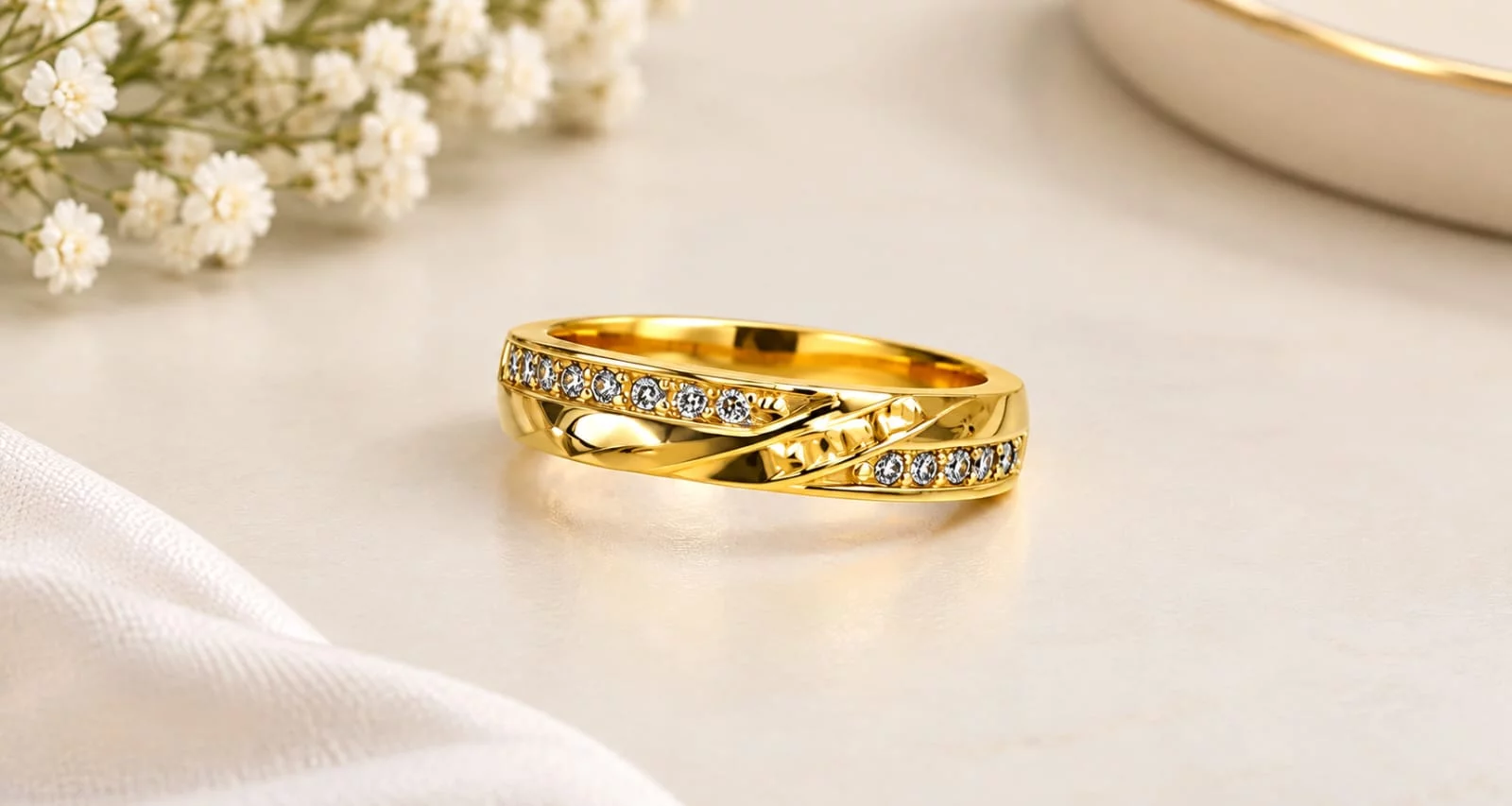 Cross Cut CZ Band Ring