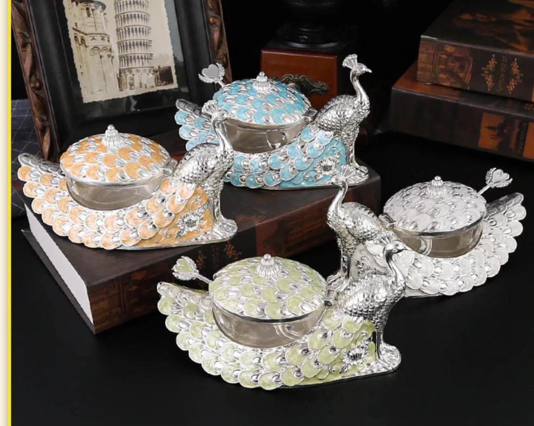Peacock Design Decorative Silver Bowl Set of 4