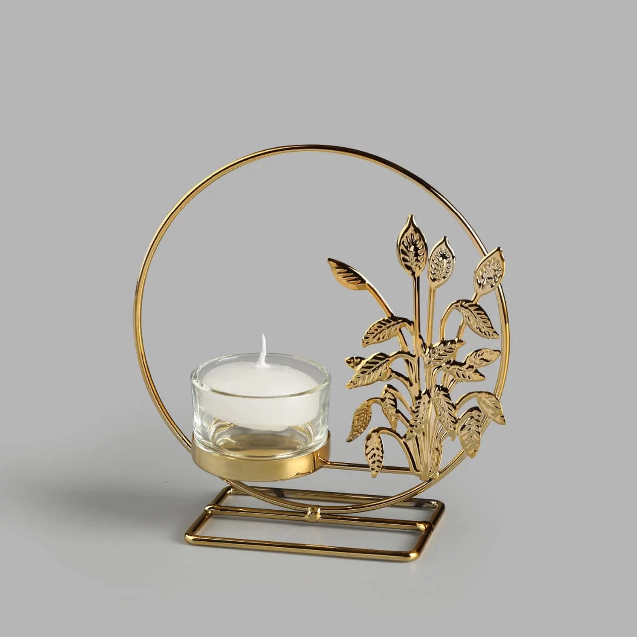 Golden Leaf Design Glass Candle Holder