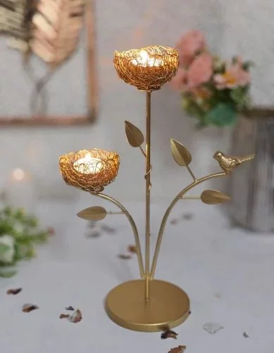Golden Floral Tea Light Candle Stand