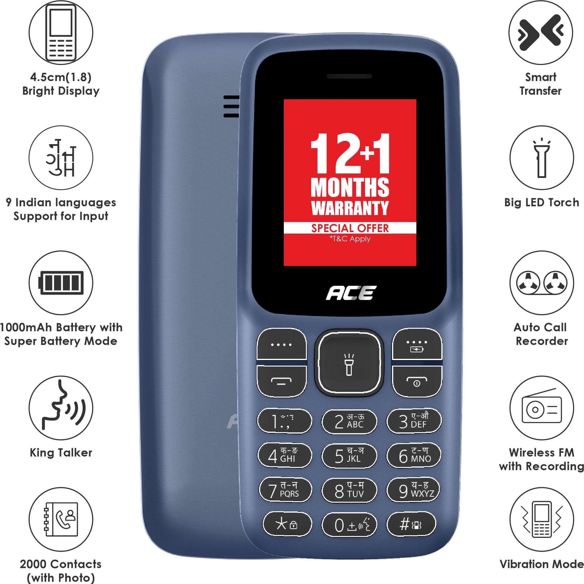 itel Ace2 Keypad Mobile 1000 mAh Battery 32GB