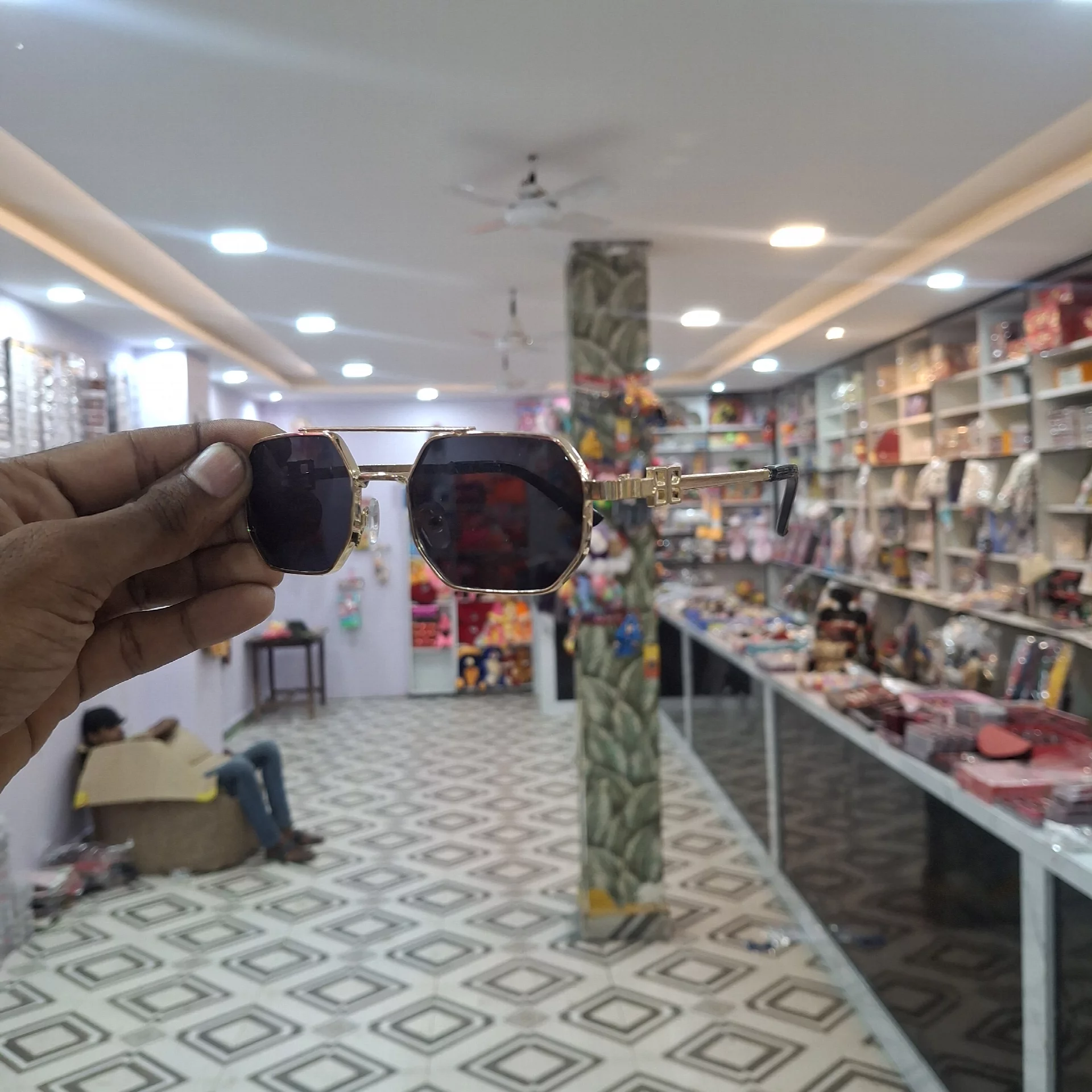 Men's Gold Frame Geometric Octagon Sunglasses Radhe Lifestyle 