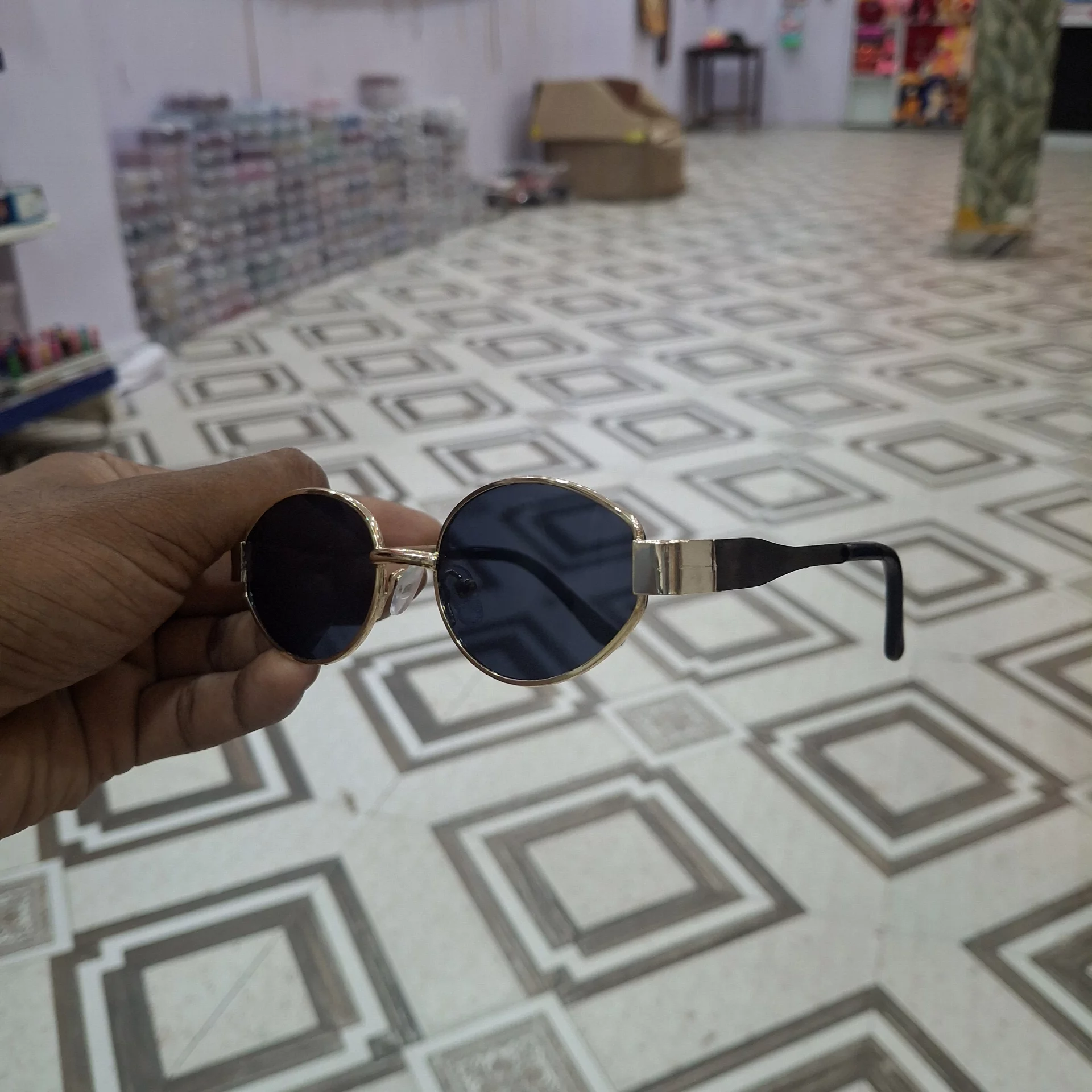 Men's Gold Frame Geometric Octagon Sunglasses for Kids Radhe Lifestyle 