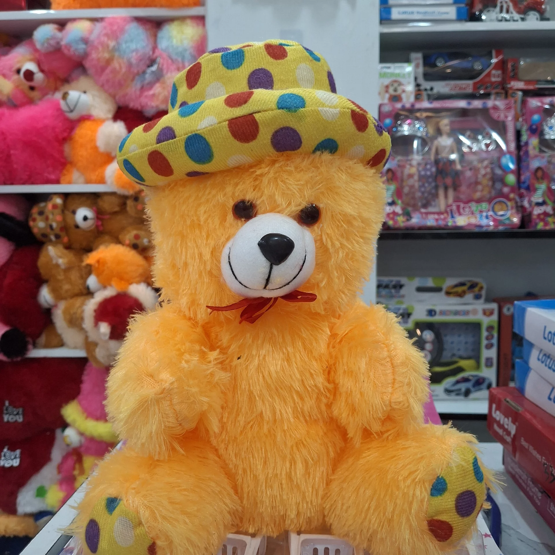 Cute Orange Teddy Bear Soft Toy with Hat Radhe Lifestyle 