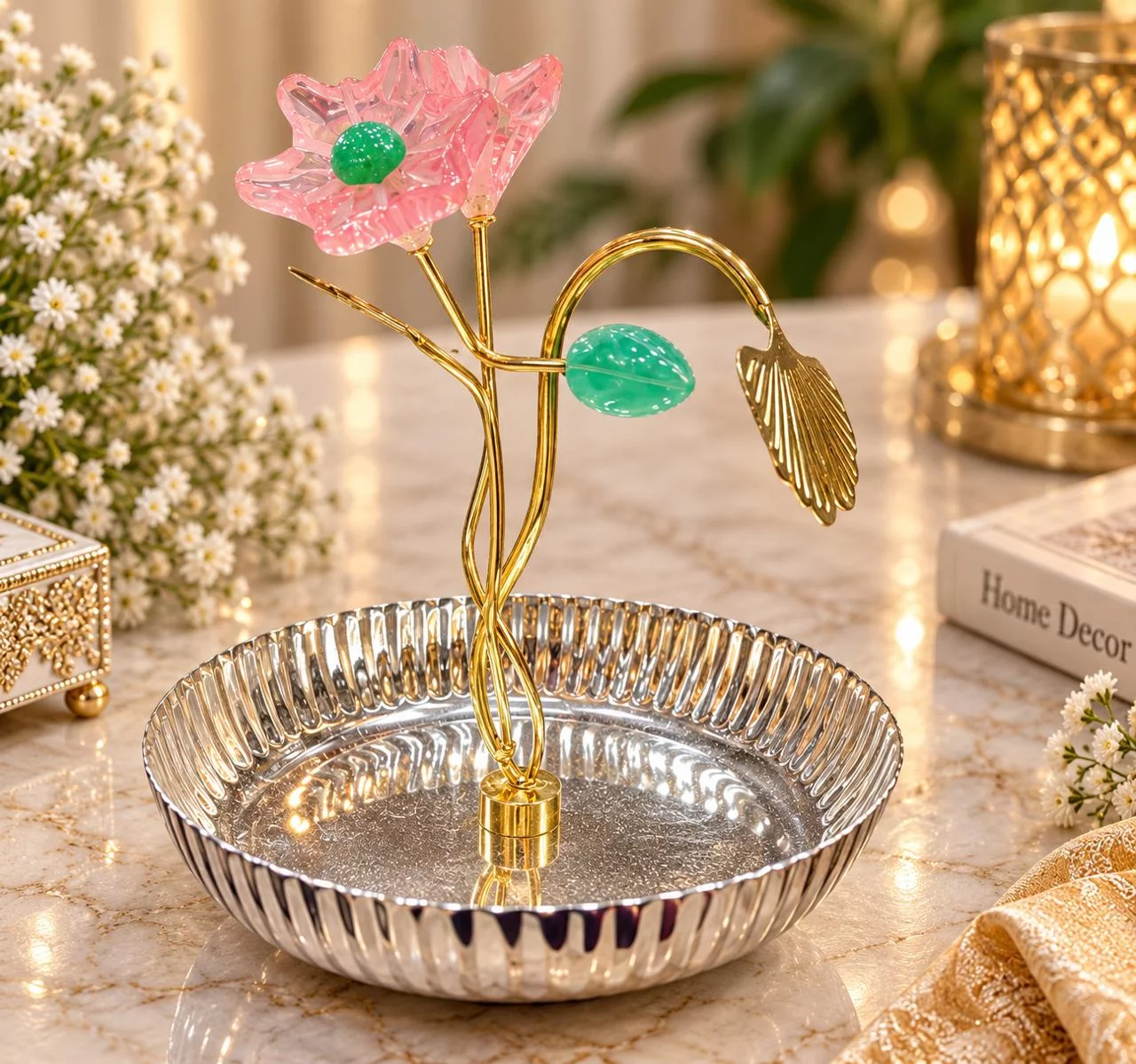 Luxury Crystal Flower Decorative Tray