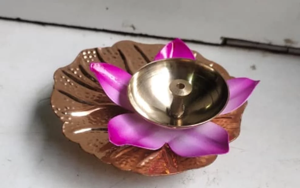 Lotus Shaped Large Size Brass Diya for Puja