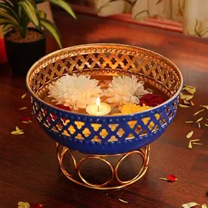 Blue Urli Bowl with Stand for Home Decor