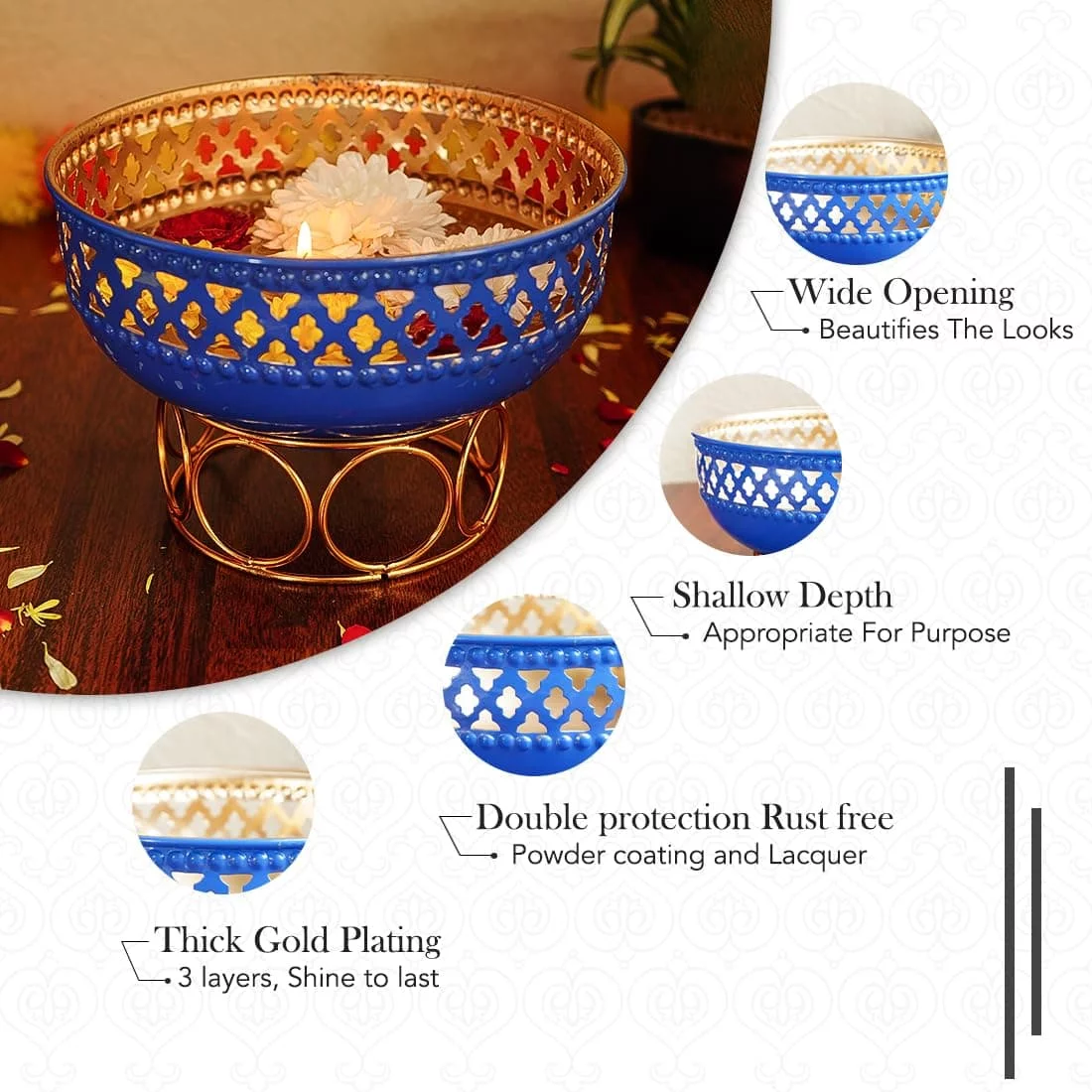Blue Urli Bowl with Stand for Home Decor