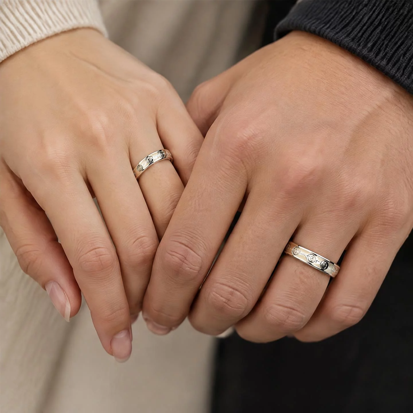 Screw Motif Couples Band Ring