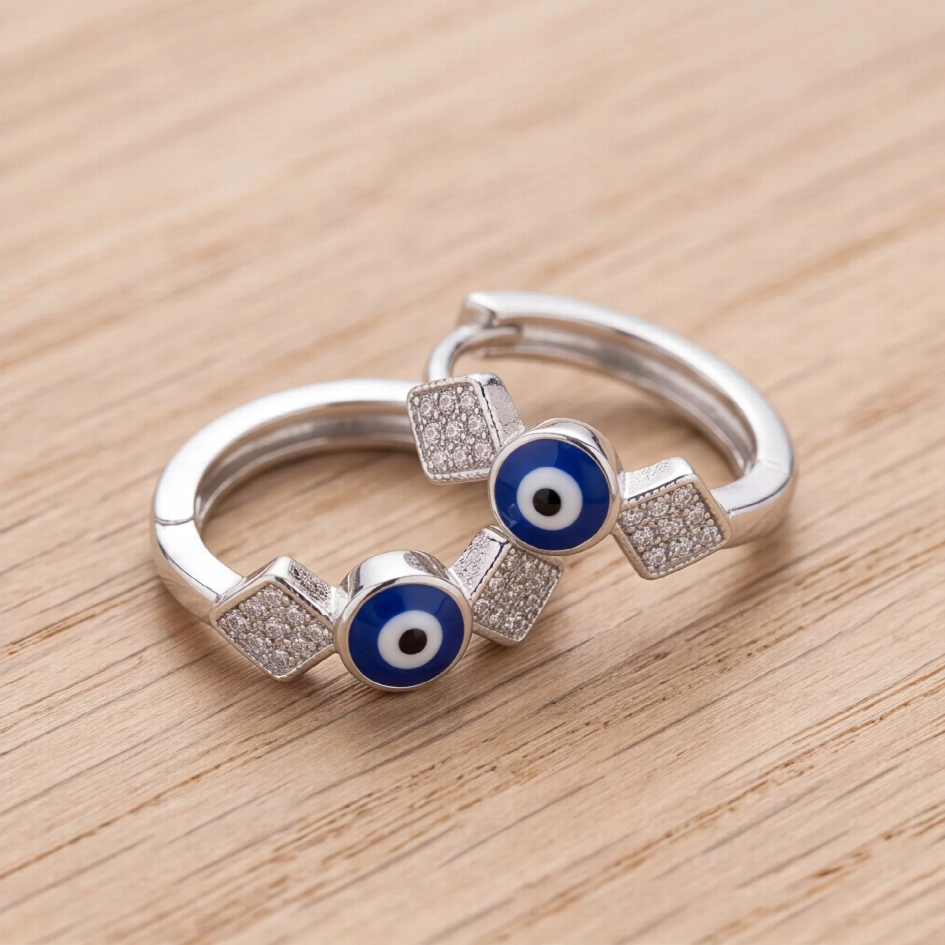 Evil Eye Kite Pave Sterling Silver Hoop Earrings