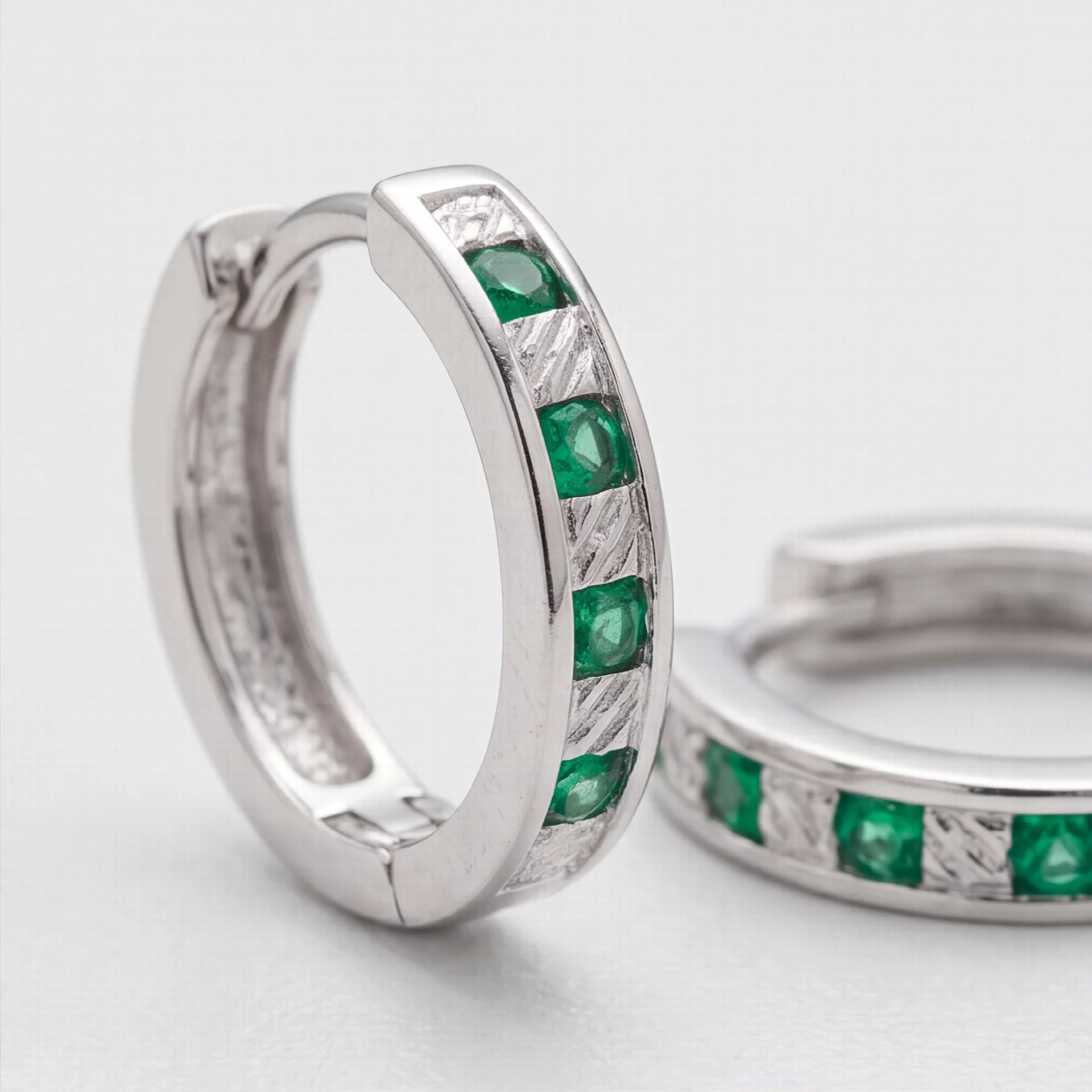 Emerald Trio Sterling Silver Huggie Hoops