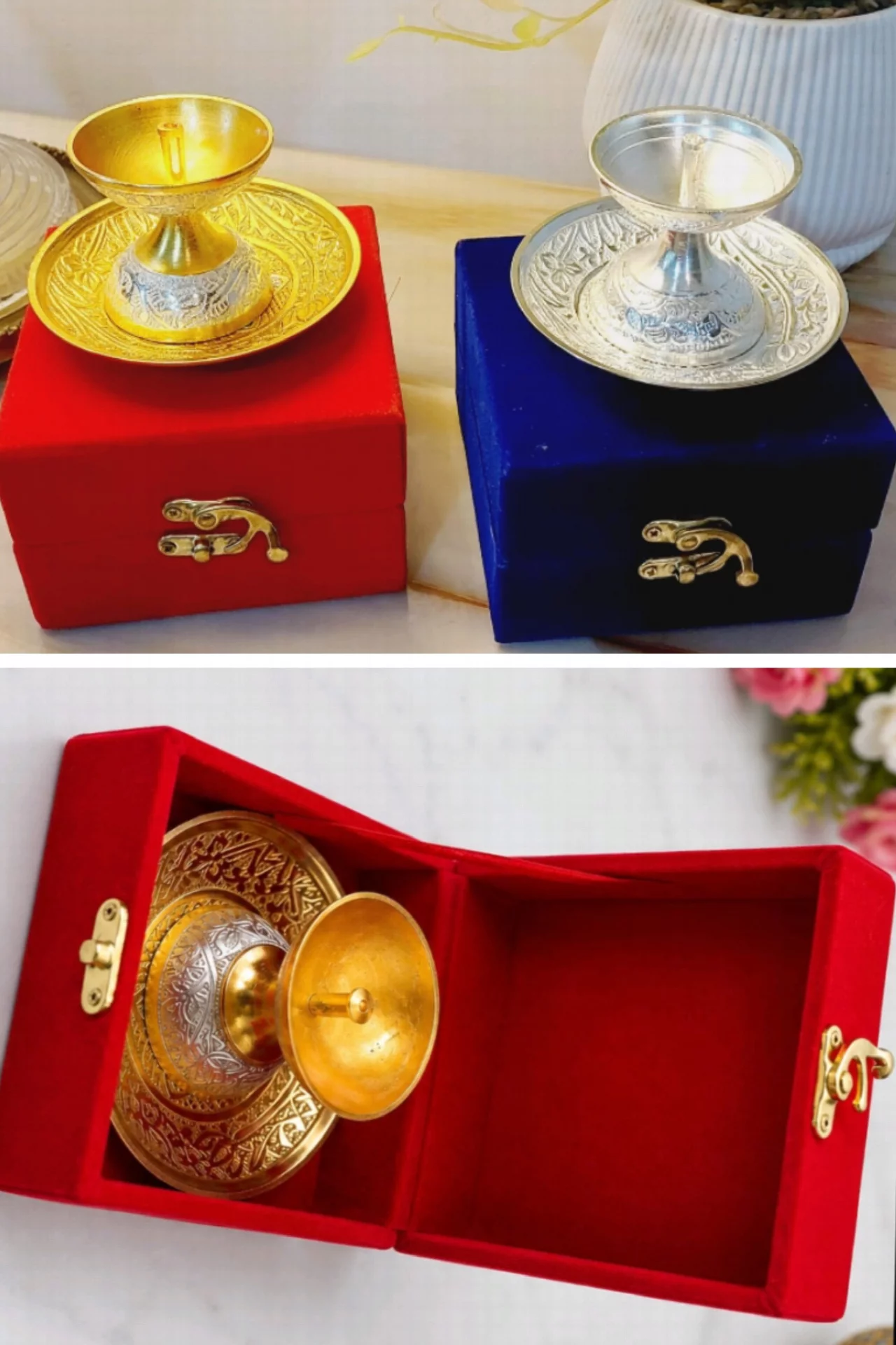 German Silver Pooja Diya Plate Gift Set