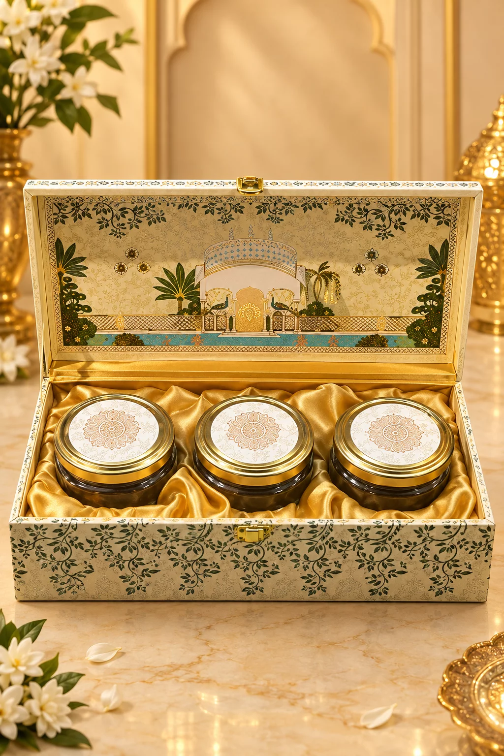 3 Jar Dry Fruit Box With Peacock Design