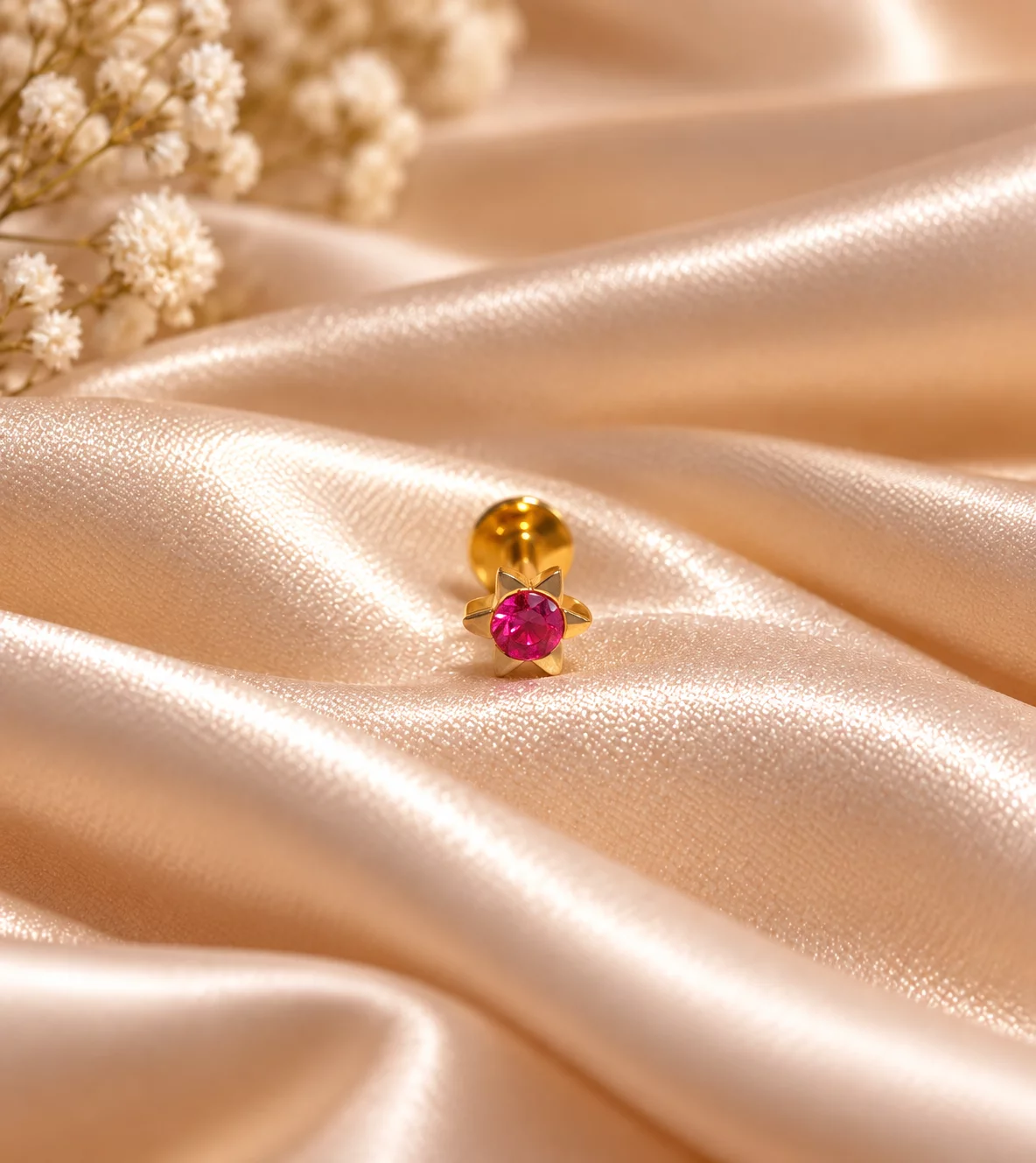 Red Stone Nose Pin