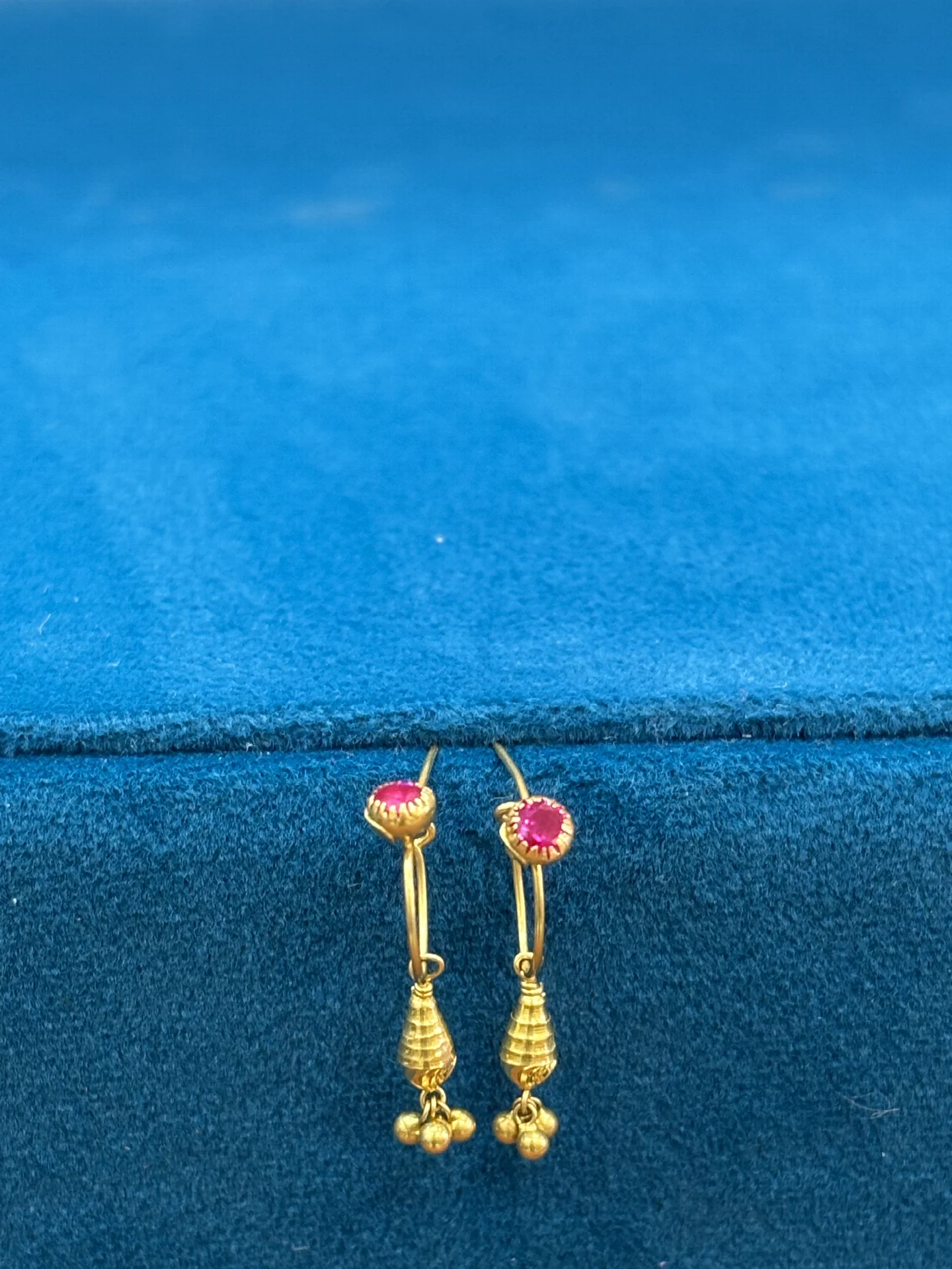 Gold Kuttu Kadalu, Red Stone Hoop with Gold Cone Drop (1.16 g)