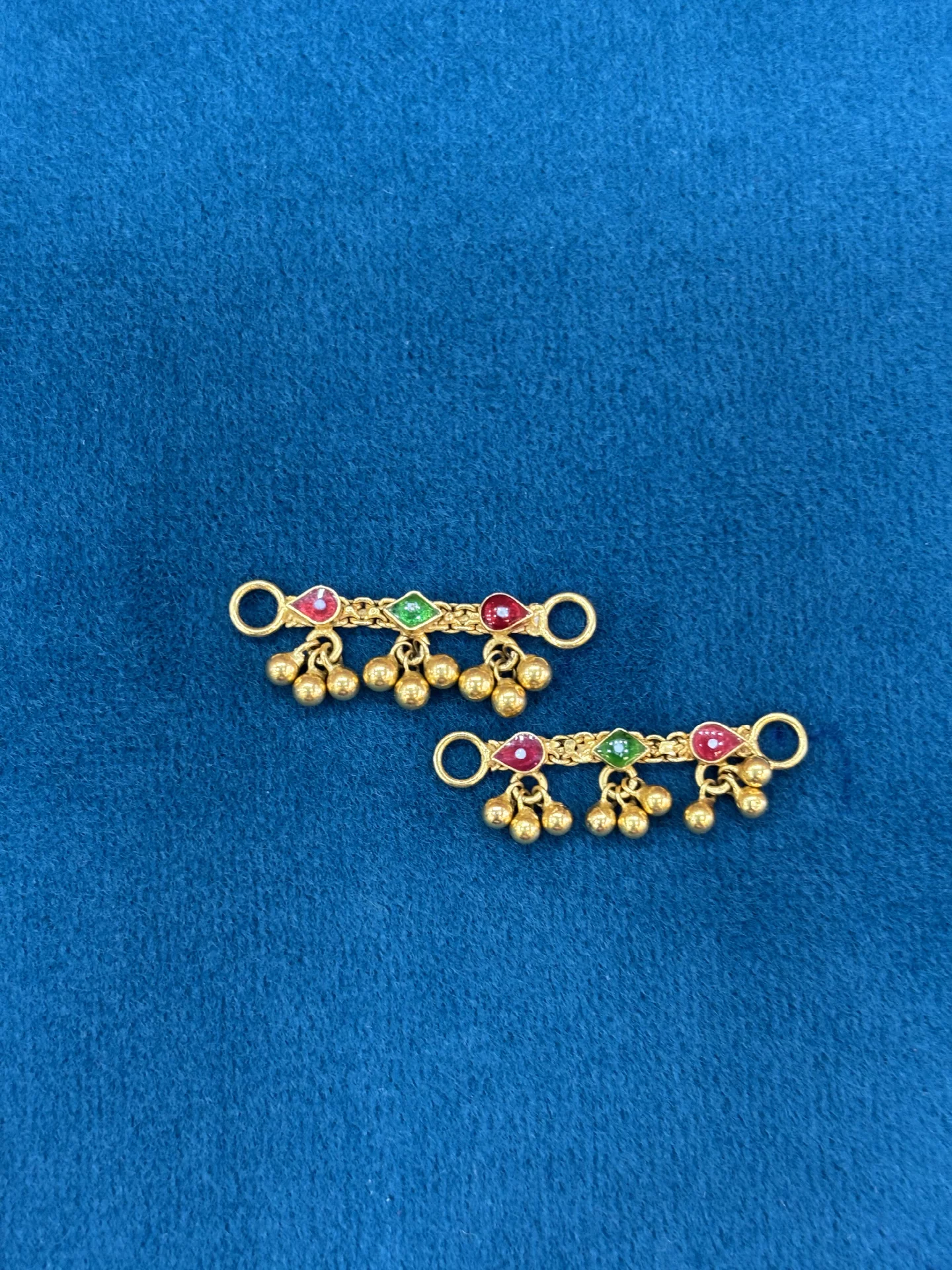 Gold Half Matilu, Red and Green Stones with Gold Bead Drops (1.56 g)