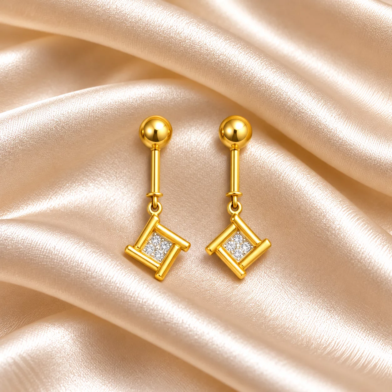 Gold Bugadi, Square Frame with White Stones (1.30 g)